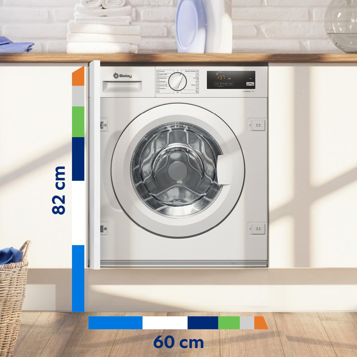 Balay - Lavadora Integrable, 60 cm, Motor ExtraSilencio, AquaControl Plus, Blanco, 3TI979B