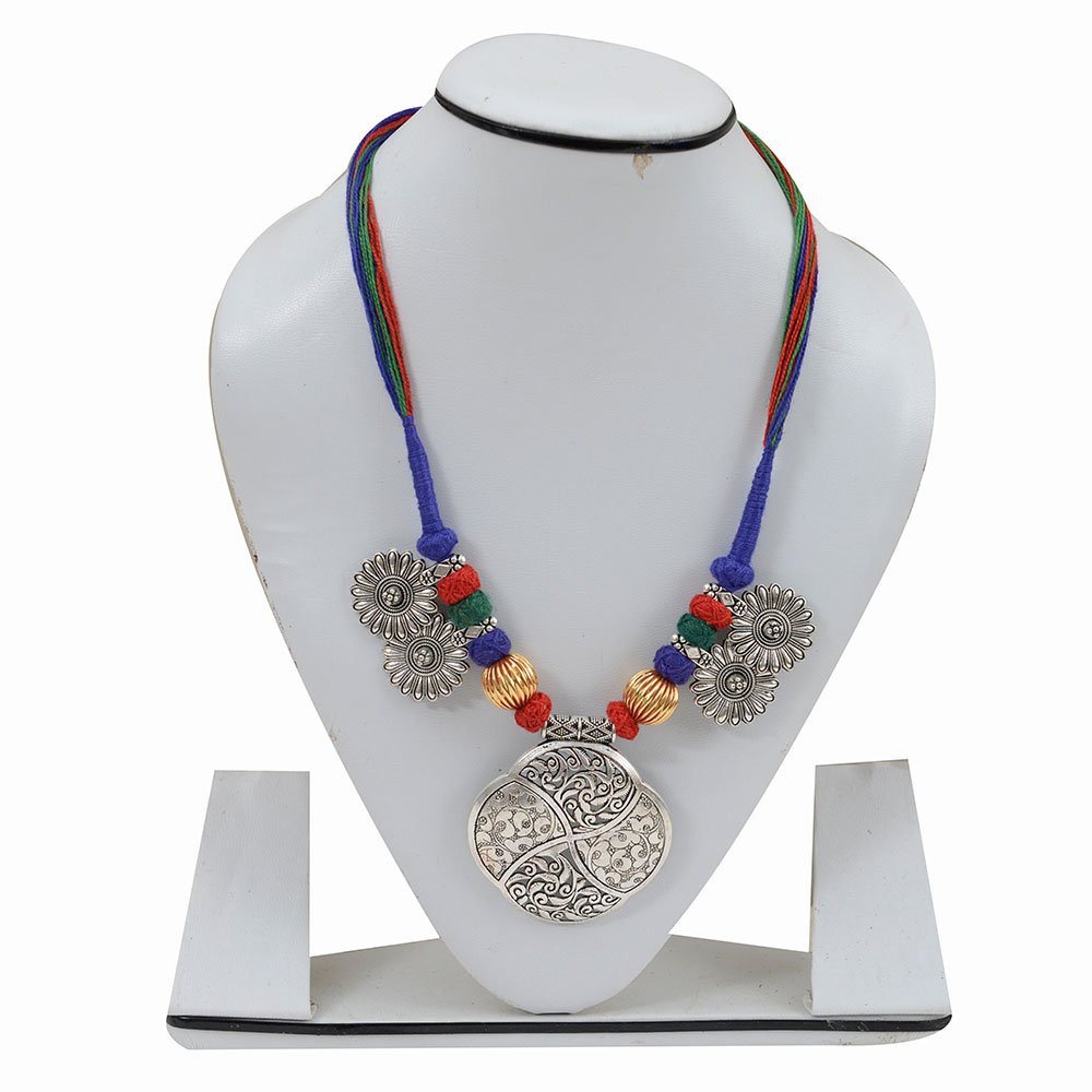 Handmade Boho Tribal Necklace with Red Beads and Tassel
