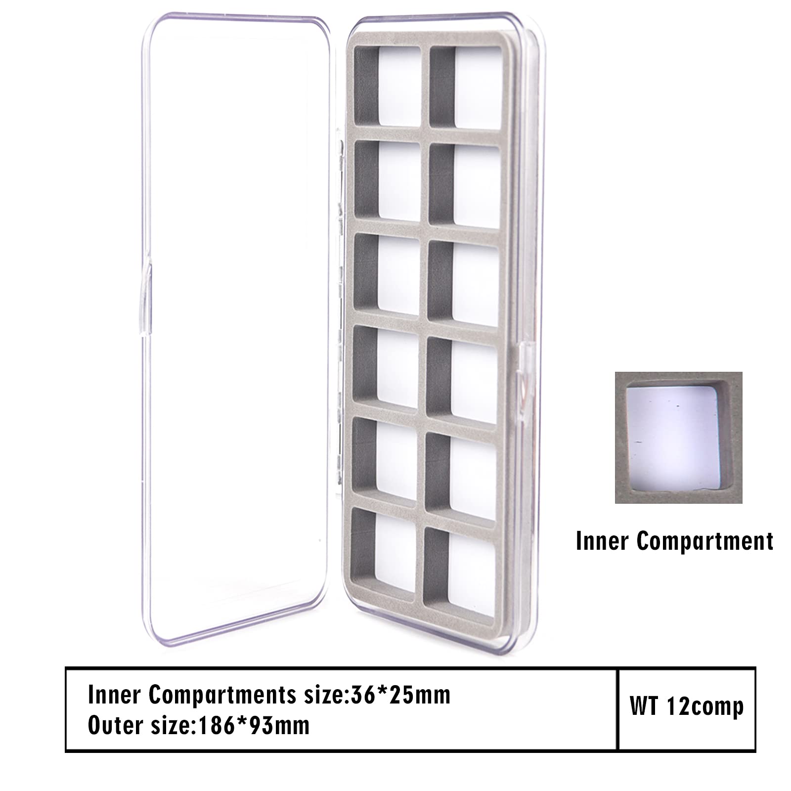 Maxcatch Super Slim Fly Boxes For Fly Fishing Flies Hooks Magnetic Pad Compartments Clear Lid Fishing Tackle Box (12 Comp)