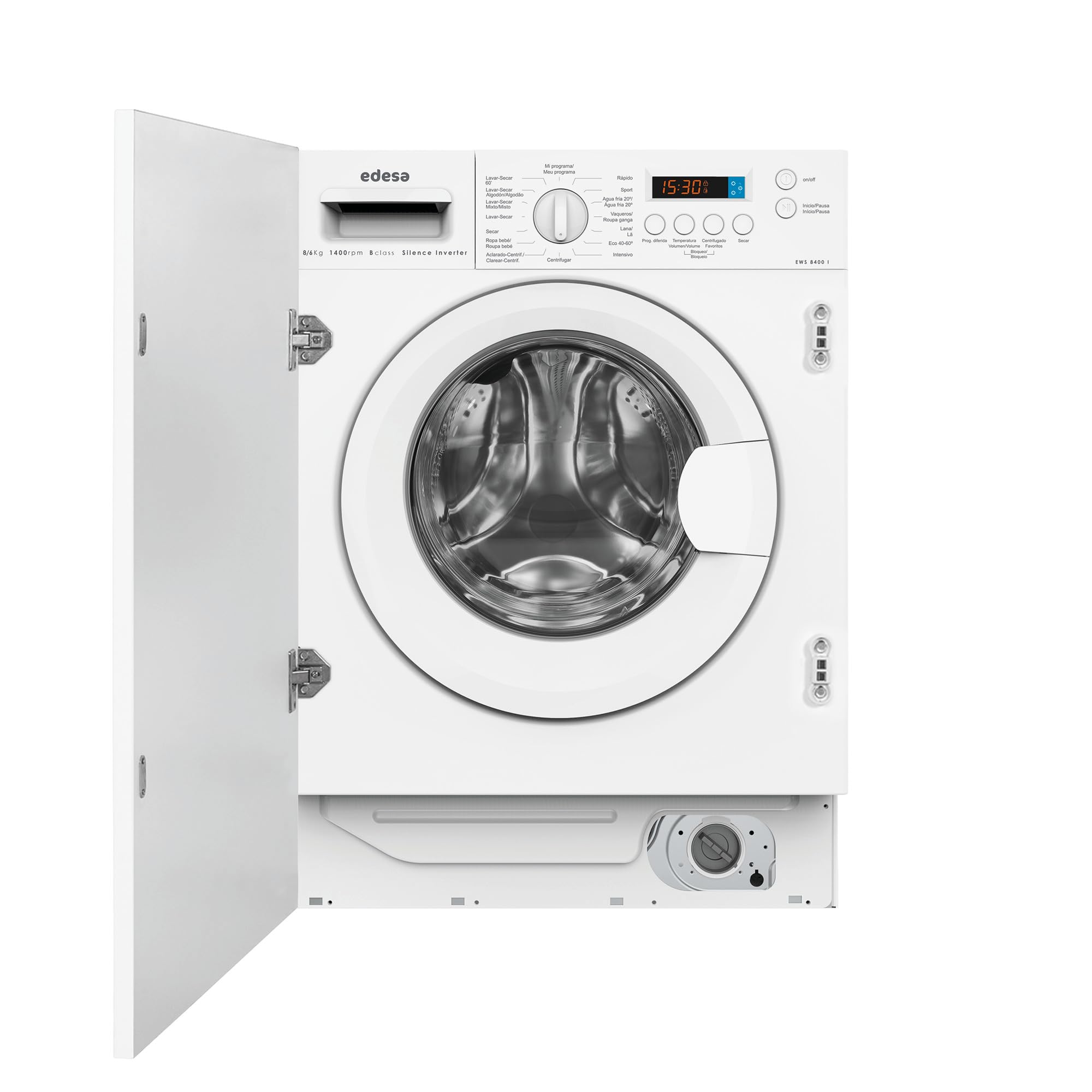 Edesa Lavadora-Secadora Carga Frontal de Integración Modelo EWS-8400-I de 8 Kilos 1400 r.p.m. Motor Inverter, 16 Programas de lavado, Pantalla LED