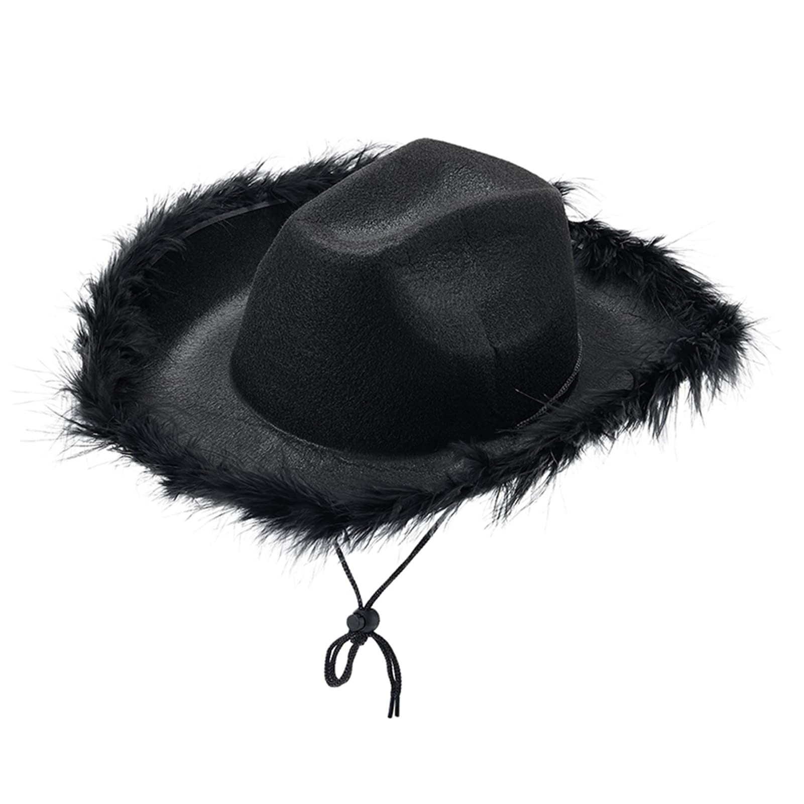 Geagodelia Felt Cowboy Hat for Women Fluffy Feather Trim Disco Cowgirl Hat Womens Adult Halloween Costumes Preppy Hat for Fancy Dress Up Role Play Cosplay Birthday Party (B 01-Black, OneSize) — image 1