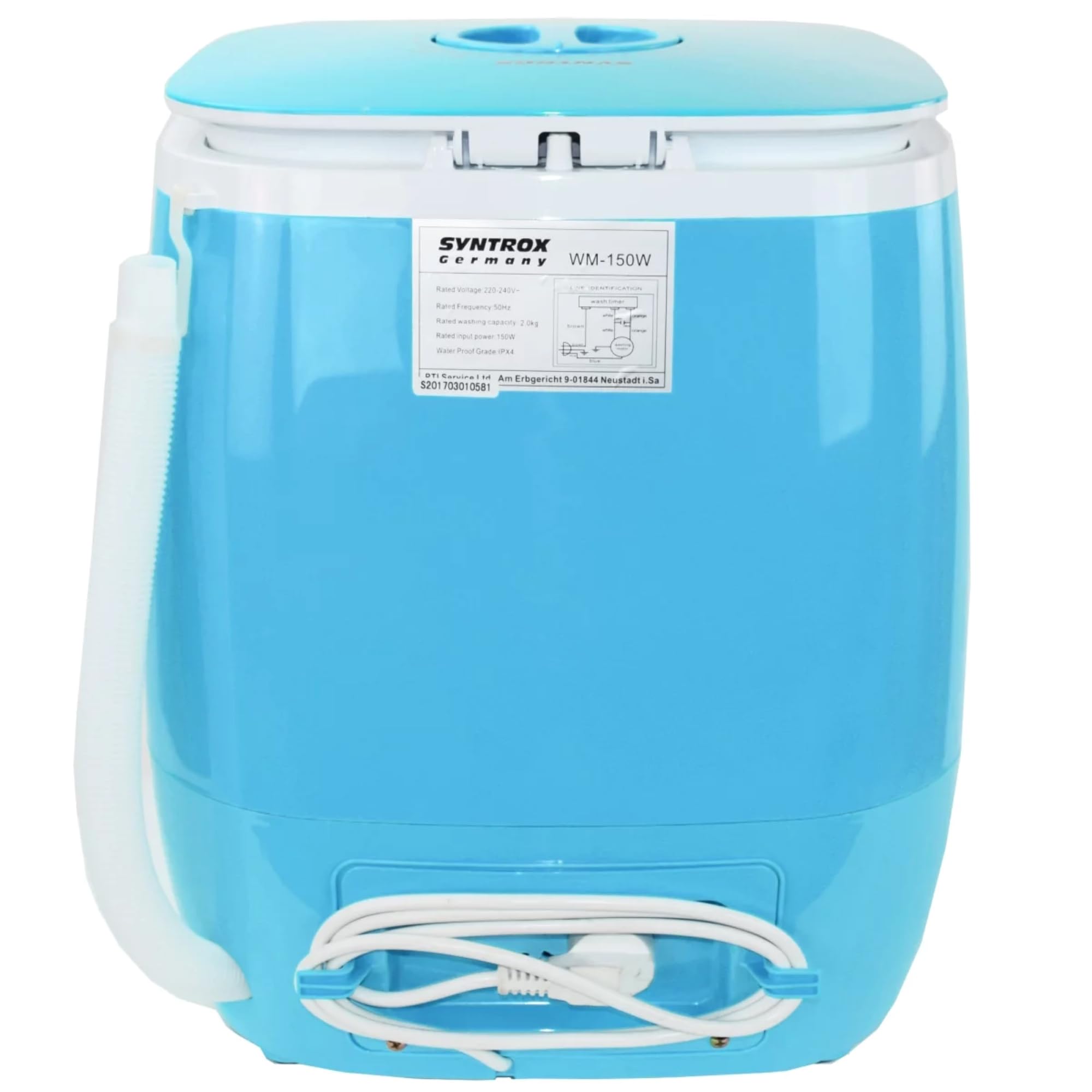 Syntrox Germany Miniwaschmaschine, geräuscharmer Betrieb, Gewicht: ca. 5,5 kg, Schleudern bei 280 U/Min, Campingwaschmaschine, Energiesparend, Platzsparend (Blau)