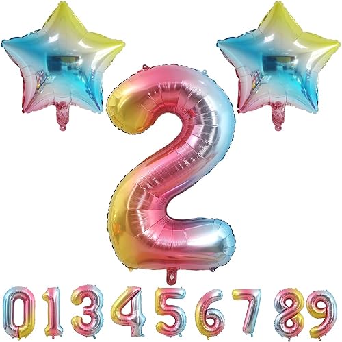 Globo de colores gigantes con el número 2 de 40 pulgadas para niñas y niños, fiesta de cumpleaños, celebración, decoración, globos grandes (número 2)