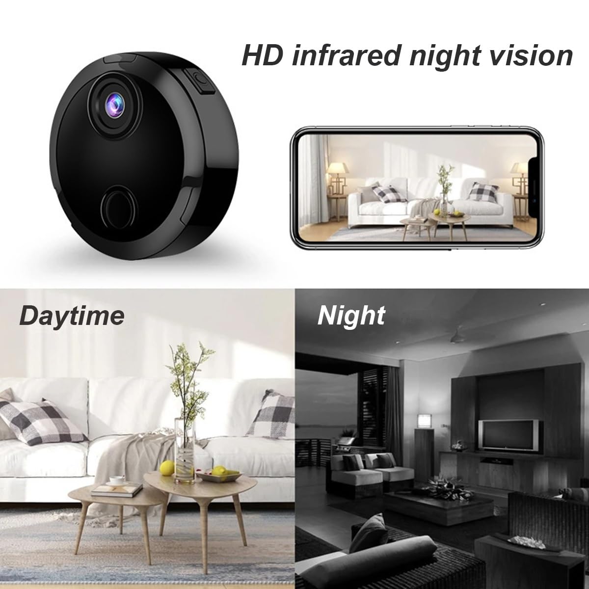 Mini ukryta kamera, wewnętrzne zewnętrzne bezprzewodowe kamery WiFi, mikrokamera z wykrywaniem ruchu i lampami noktowizyjnymi, kamera HD 1080p z nagrywaniem w pętli