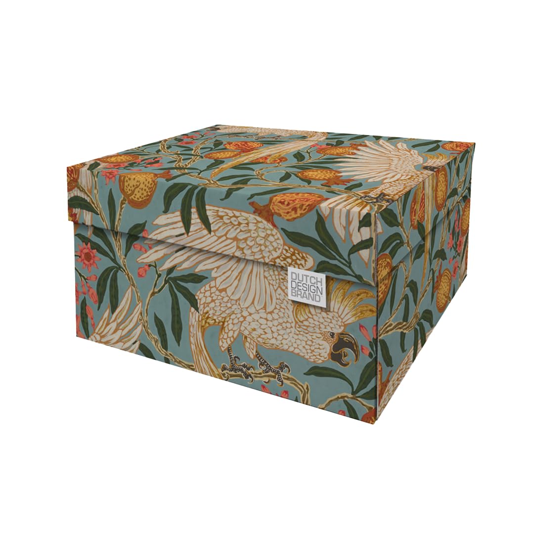 DDB Dutch Design Brand Medium Storage Box with Lid - 2 Storage Boxes - FSC Certified Recyclable Cardboard (Size: 33.2 x 24.2 x 16.5 cm) - Cockatoo Print