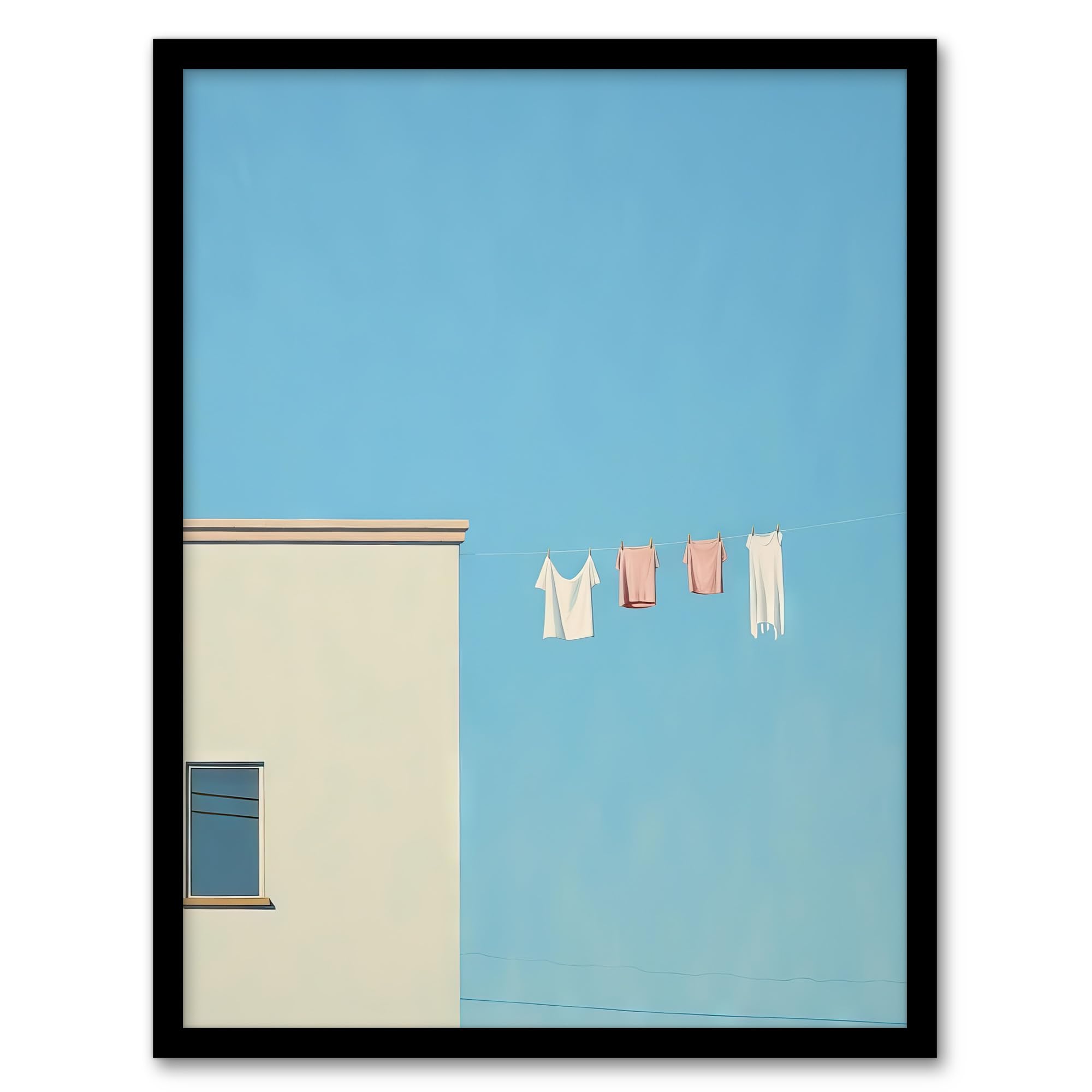 Artery8 Laundry Line On Blue By Amy Denver Minimalist Soft Pastel Utility Room Minimalism Simple Modern Artwork Artwork Framed Wall Art Print 18X24 Inch