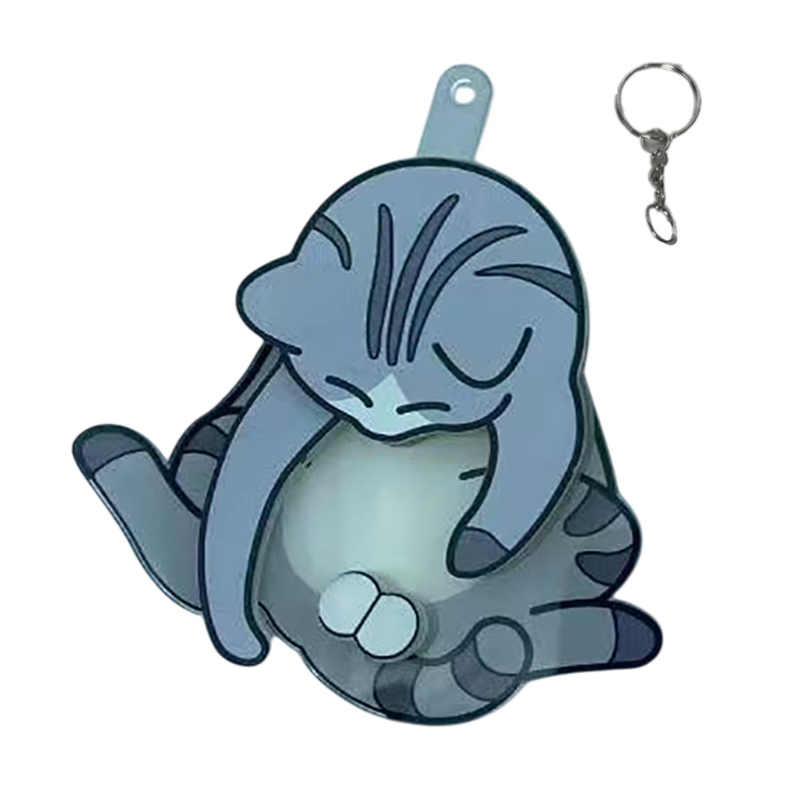 Qxiao Grey White Mischief Cat Interactive Keychain Funny Wiggling Cat Keychain 3D Rotating Catballs Fidget Toy Key Chain Spoof Cats Eggs Hanging Ornaments Sensory Toy Gift For Cats Lovers And Introverts