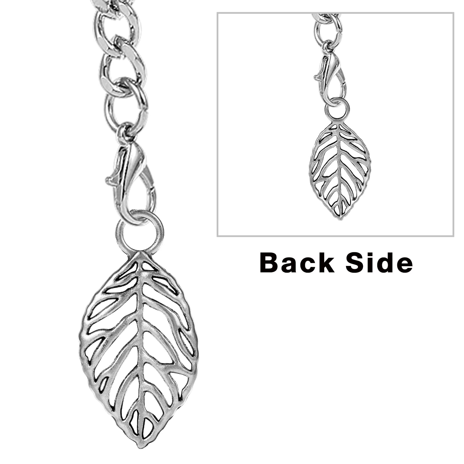 ZTA Albert Chaîne de montre de poche pour homme avec chaîne de gilet et fermoir pivotant avec pendentif en forme de feuille, Argent (Silver)