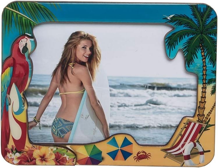 Beachcombers 5 X 7 Resin Parrot Beach Picture Frame Wood Composite Home Decor Tropical Beach Coastal Palm Tree 7.87 X 0.47 X 5.91 Multi
