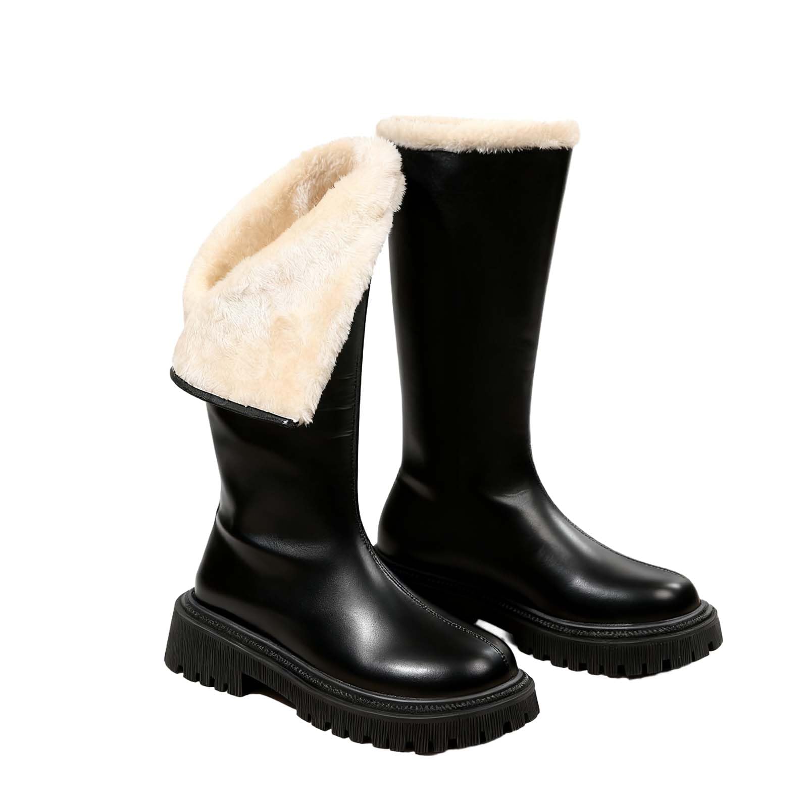 Knee High Boots for Women Faux Leather Platform Block Heel Riding Boots Low Heel Back Zipper Fall Winter