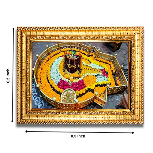 Image of Hawai Lord Shiva Grishneswar Jyotirlinga Home Decor Worship Use Wall Hanging Wooden Photo Frame SFDI296 GLD FRM GRP