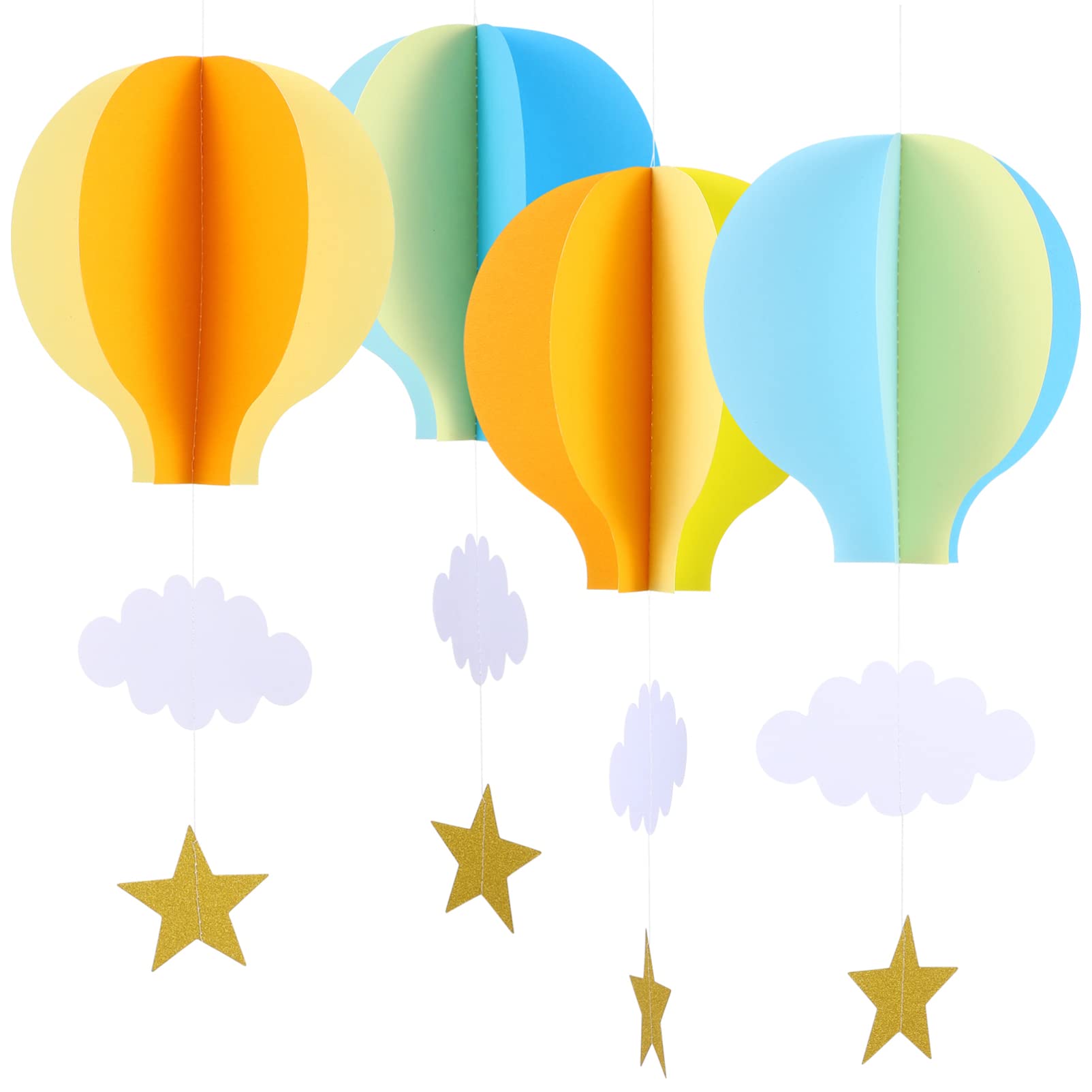 Toyvian Ghirlanda Mongolfiera 3D In Carta – 4 Pezzi Colorati Con Nuvole E Stelle – Decorazione Appesa Per Cameretta, Feste, Baby Shower (42x18 Cm) - 6