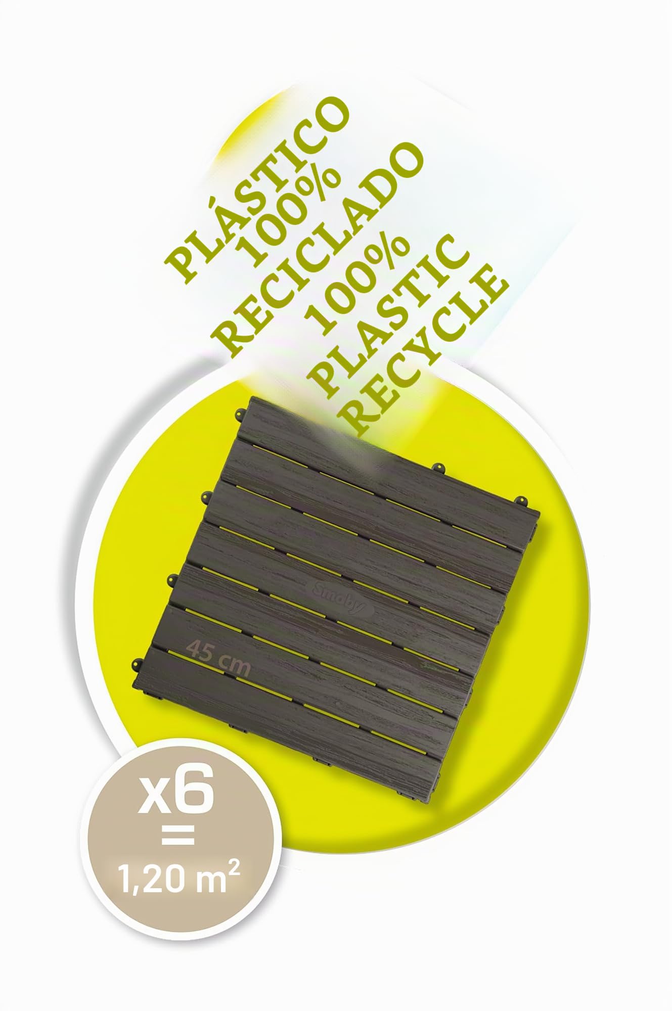 Smoby Life - Juego de 6 baldosas (45 x 45 cm Cada una) - Accesorio para el hogar Smoby - CREA un Suelo - Recorte rápido - Efecto Madera Texturizada - Material Reciclado - Fabricado en Francia