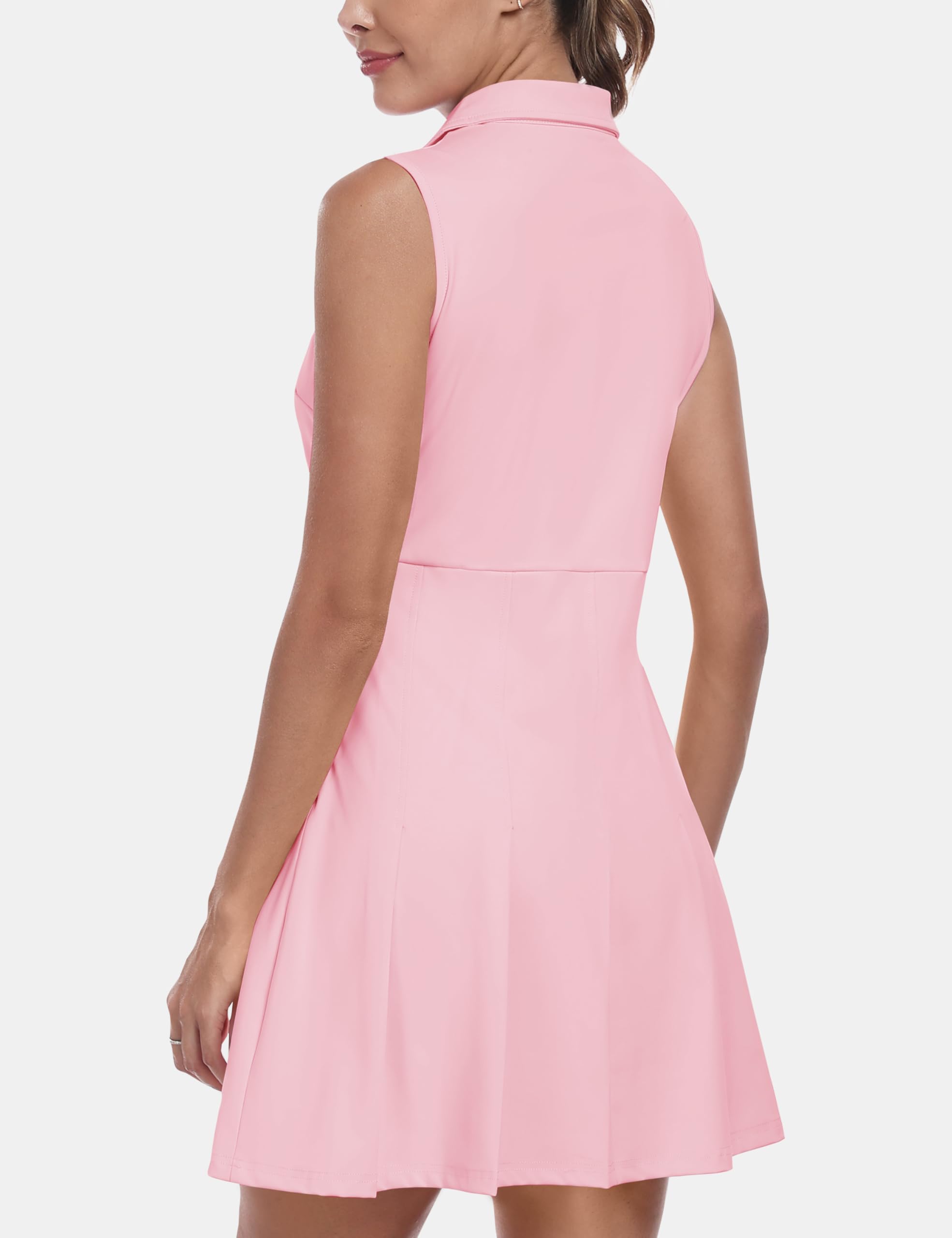 MoFiz Mujer Vestido de Tenis sin Mangas con Pantalones Cortos Verano Vestido de Polo Cuello en V Deportivo Golf Dress con Bolsillos