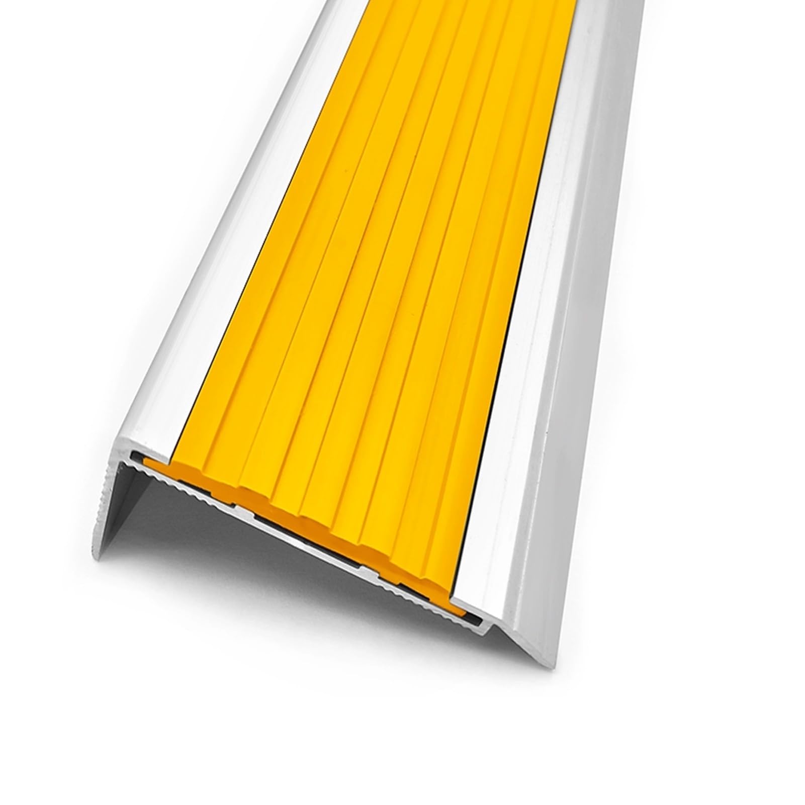 100/120/150cm Aluminiowe listwy schodowe, 60x27mm w kształcie litery L Żółte winylowe ochraniacze krawędzi schodów, antypoślizgowe stopnie Profilowanie nosków(150cm/59in)