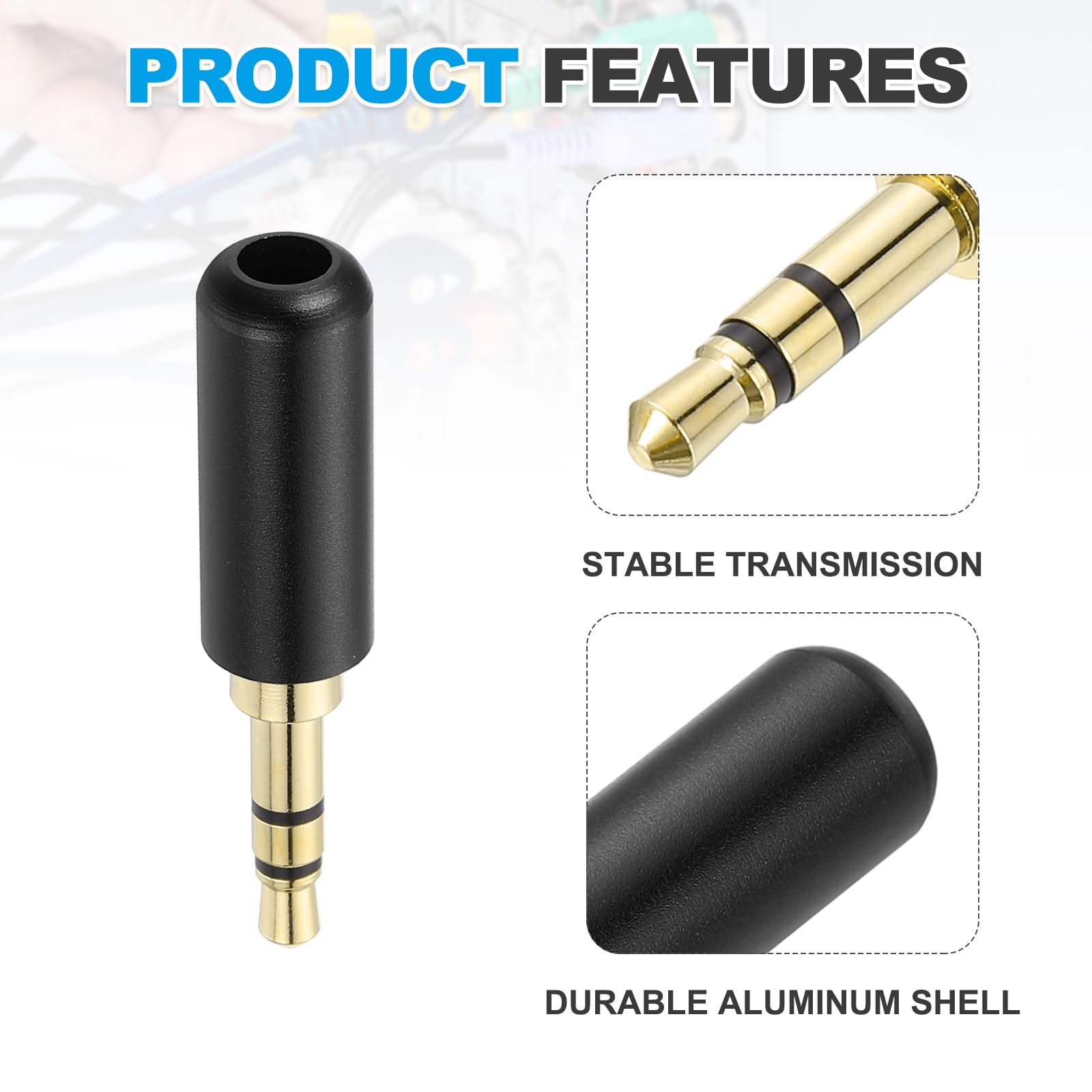 QUARKZMAN 2 szt. Wtyczka męska 3,5 mm do lutowania, 3-biegunowe metalowe złącze audio, wtyczka męska 3,5 mm TRS do naprawy kabla słuchawkowego mikrofonu, czarna