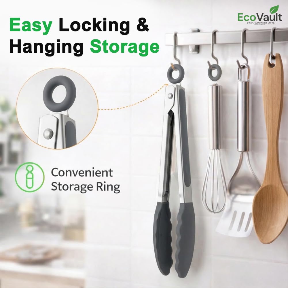 EcoVault Steel & Silicon Food Tongs - Heat Resistant -6 EcoVault Steel & Silicon Food Tongs - Heat Resistant -6
