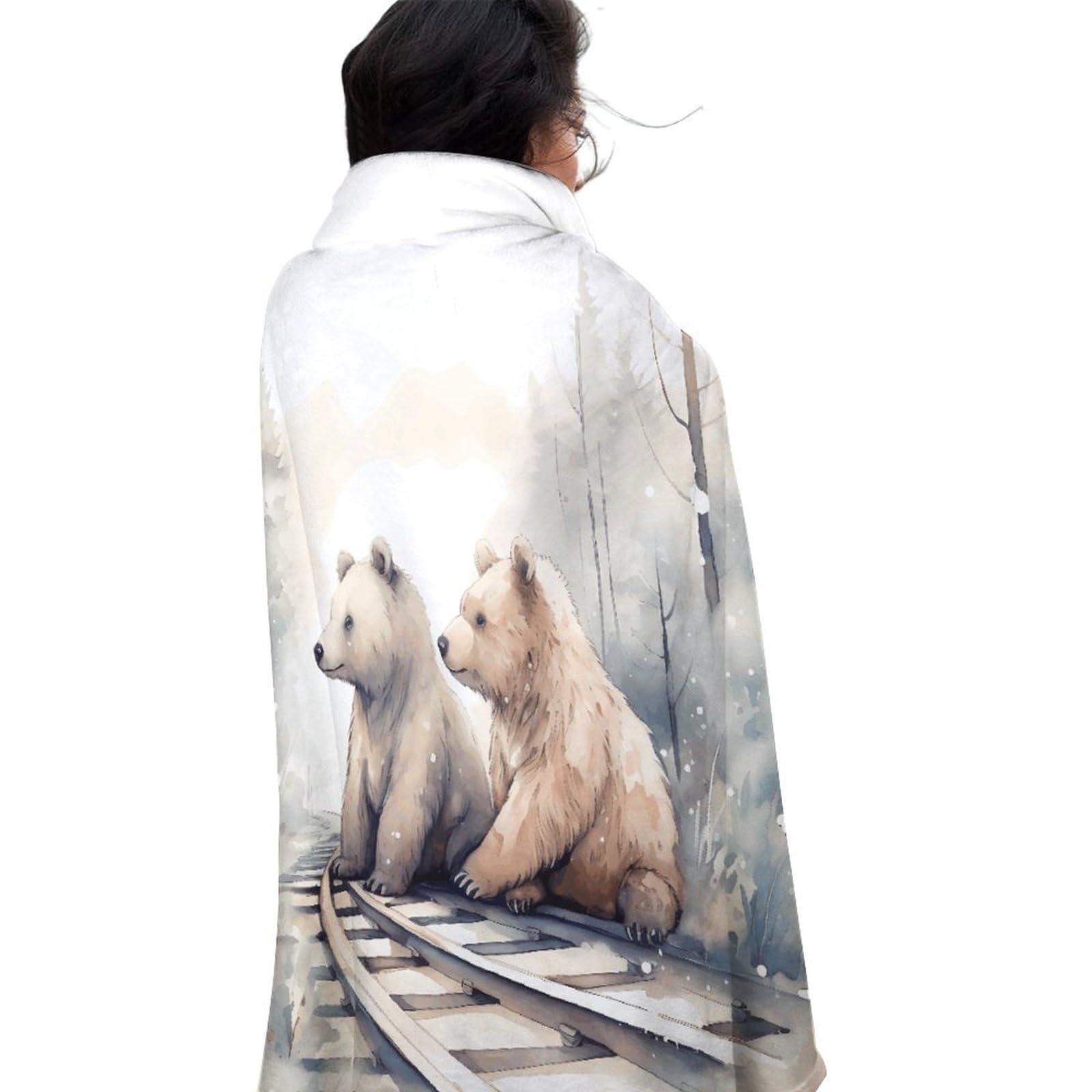 Couverture ronde ours train 150 cm au design ludique pour canapé