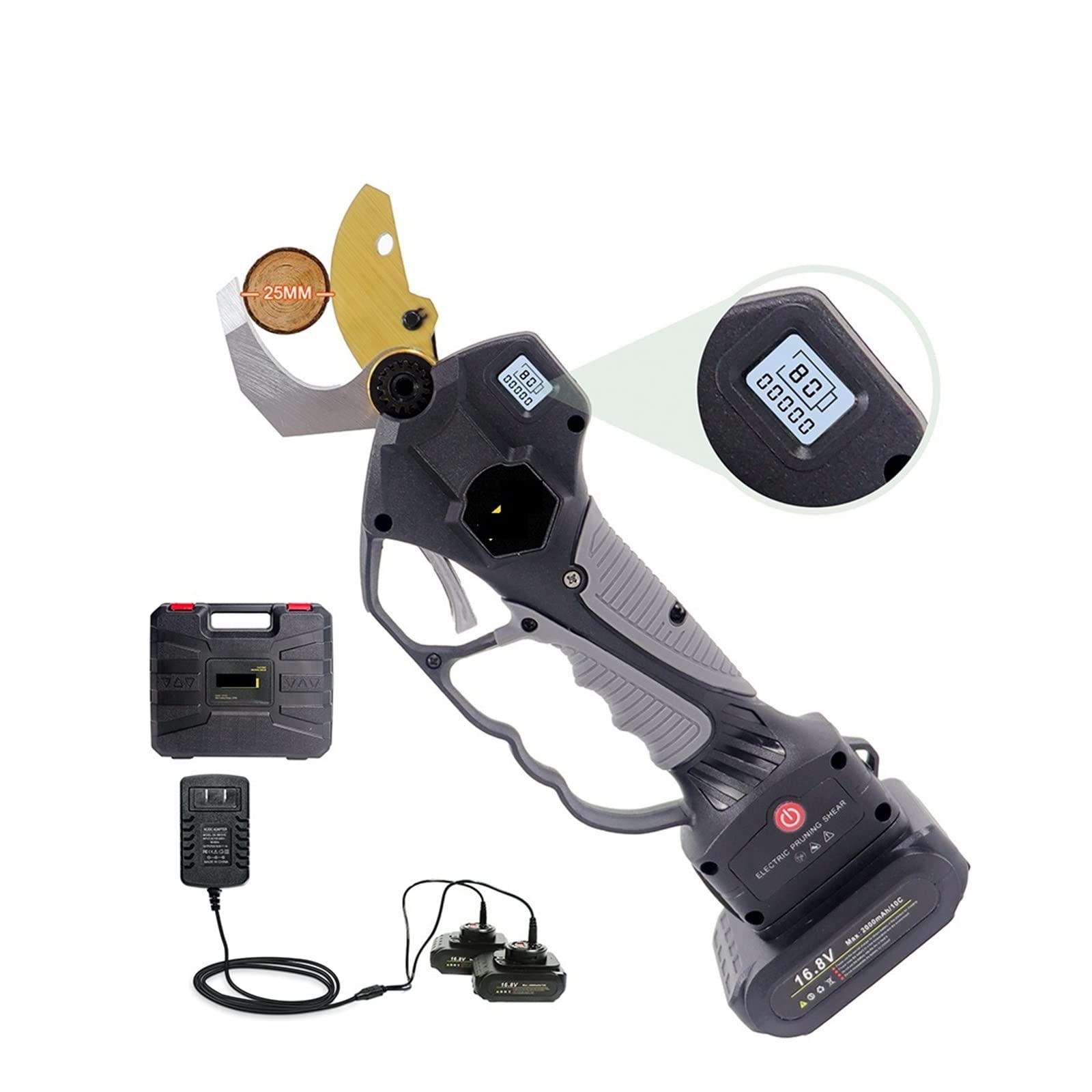 Sekatory Elektryczne 25mm bezprzewodowy sekator elektryczny 16.8V litowo-jonowy nożyce do przycinania wydajne drzewka owocowe Bonsai przycinanie gałęzi Cutter(Shears(Case))