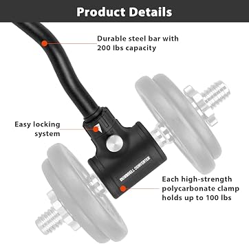 Dumbbell to Barbell Converter Bar 105cm Adjustable Barbell Adapter with 90kg/200lbs Capacity Universal Grip Fit for Home Gym Strength Training & Weightlifting