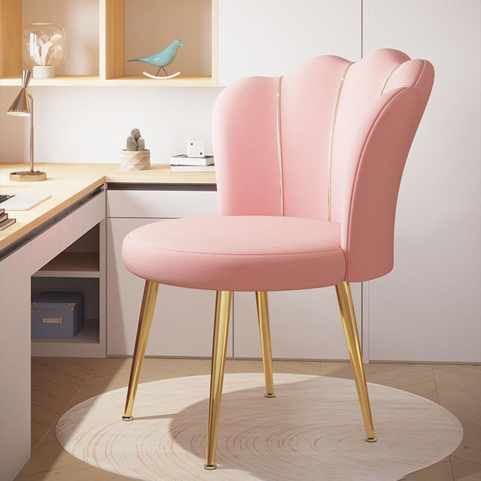 Chaise de maquillage, dossier avec pieds en métal doré, chaise de coiffeuse moderne pour salon de beauté, chambre à coucher, bureau, salle à manger, confortable avec assemblage facile pour