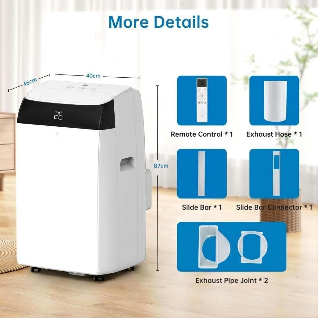 Garvee Aire Acondicionado Portátil 10000 BTU 3 en 1, hasta 30 m², Refrigeración Ventilación Deshumidificación, Mando a Distancia 24H, LED, Ruedas (blanco)