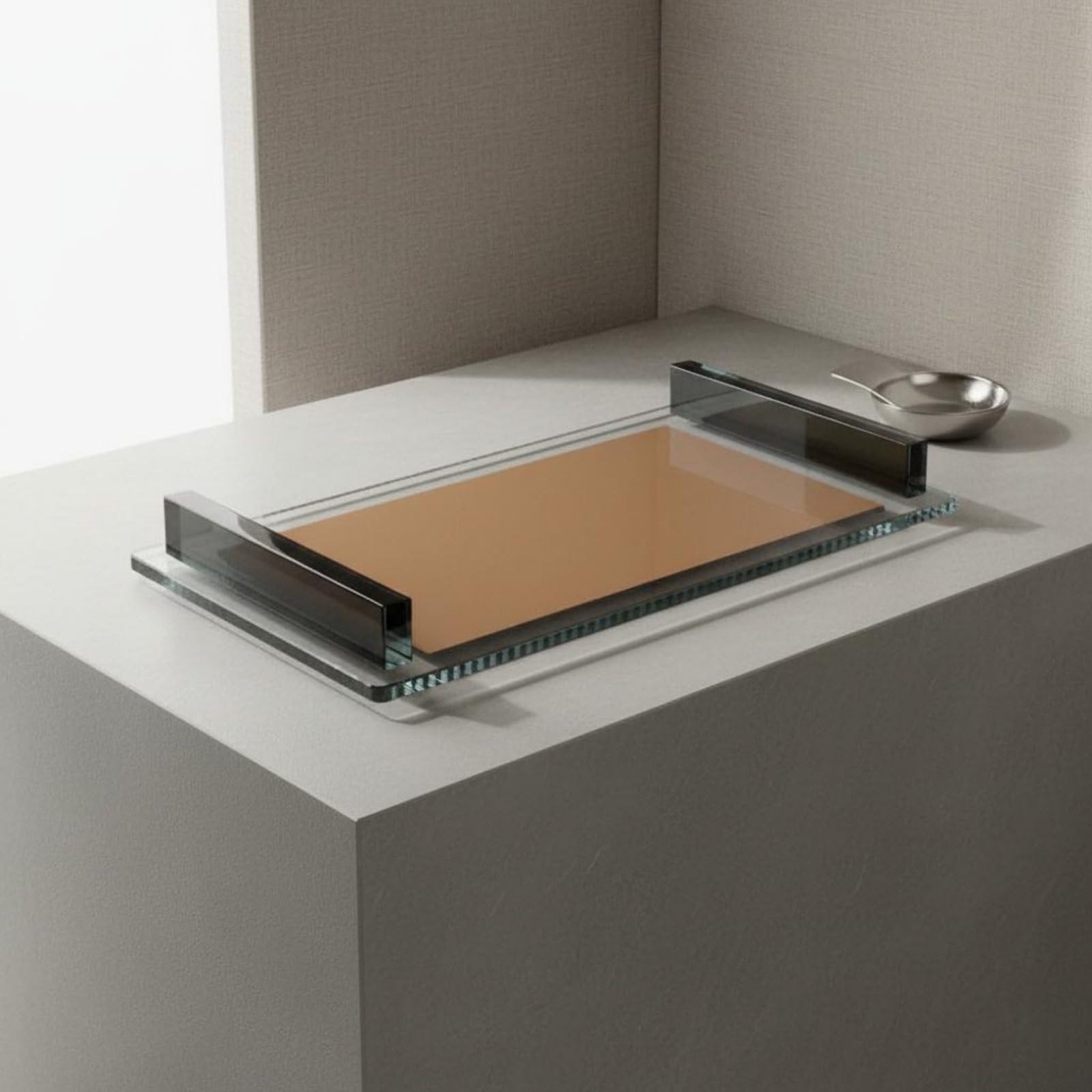 Bandeja Rectangular de Vidrio Transparente Moderno Bandeja de Rectangular Acabado Electrochapado Decoración del Hogar para Entrada