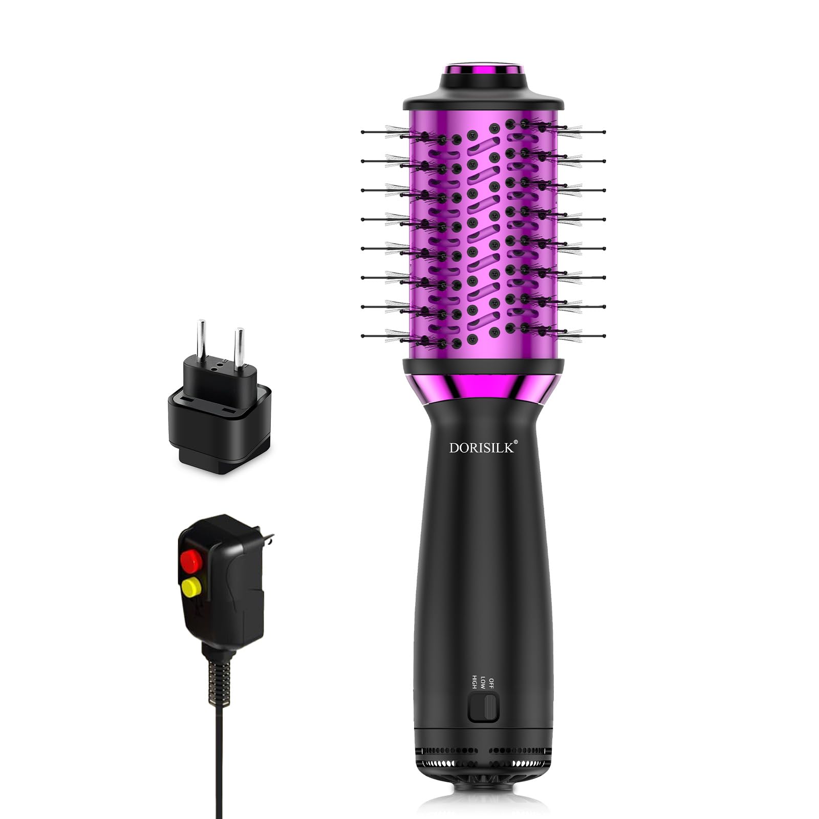 DORISILK Small Dual Voltage Blow Dryer Brush,4 in 1 Blow Dryer Brush for Drying Straightening Curling Volumizing，Travel Hot Air Styler with 2 Inch