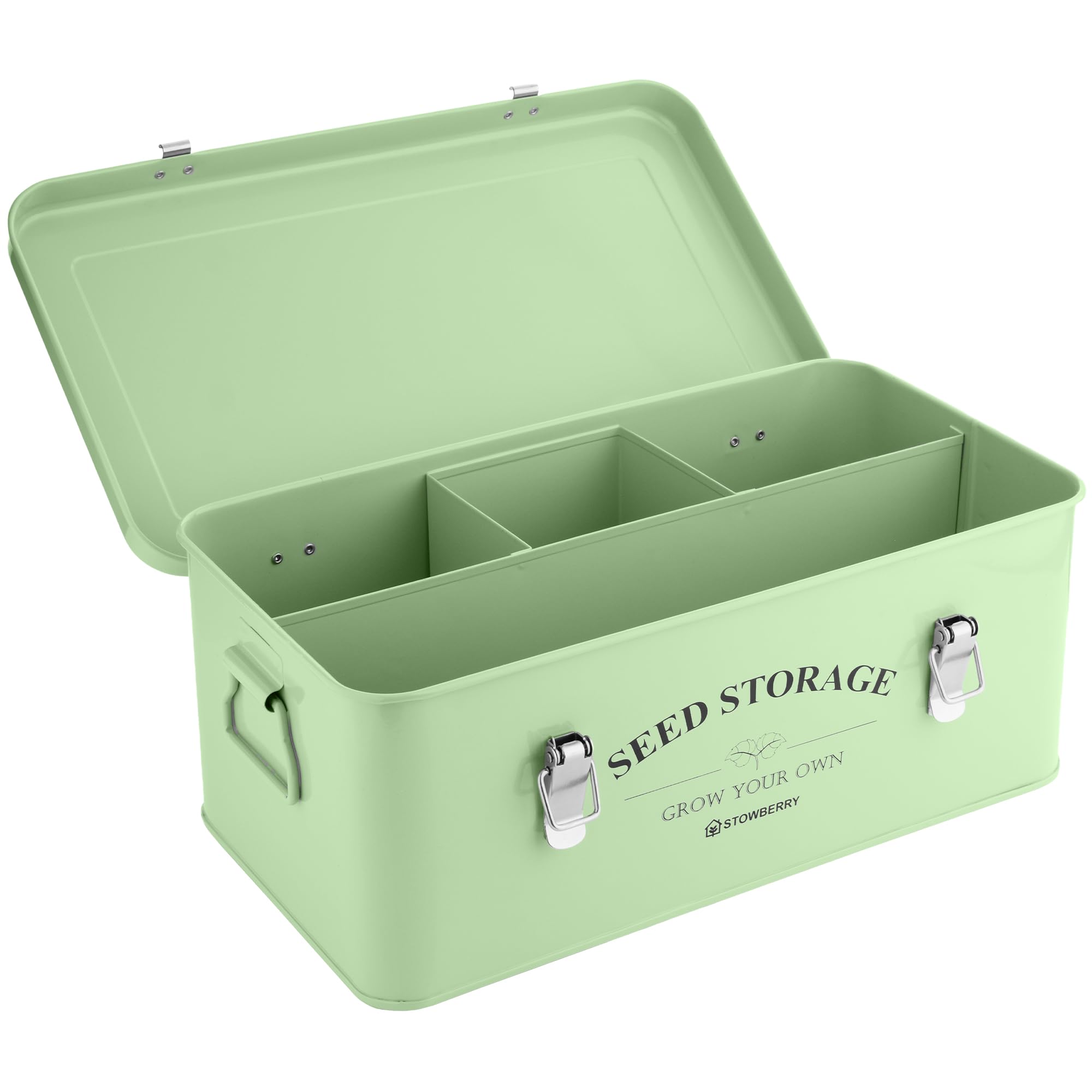 Boîte de Rangement pour Graines – Boîte à Graines Verte avec Couvercle, Poignées Latérales, 4 Compartiments et Fermeture de Sécurité – Boîte à Graines pour Jardiniers – Idée Cadeau Jardinage