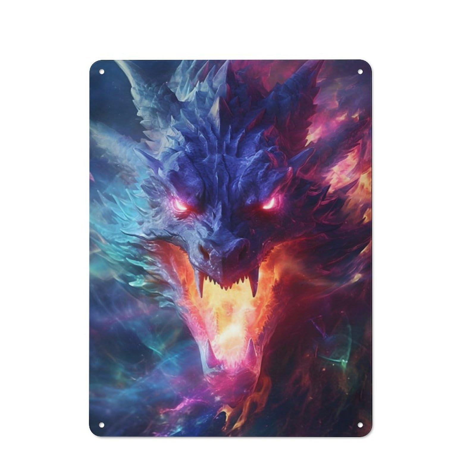 Junmoney Astral Dragons Fury Vintage Metal Plaque 40X30cm Featuring For Pub Or Café, Suited To Café Interior Fans