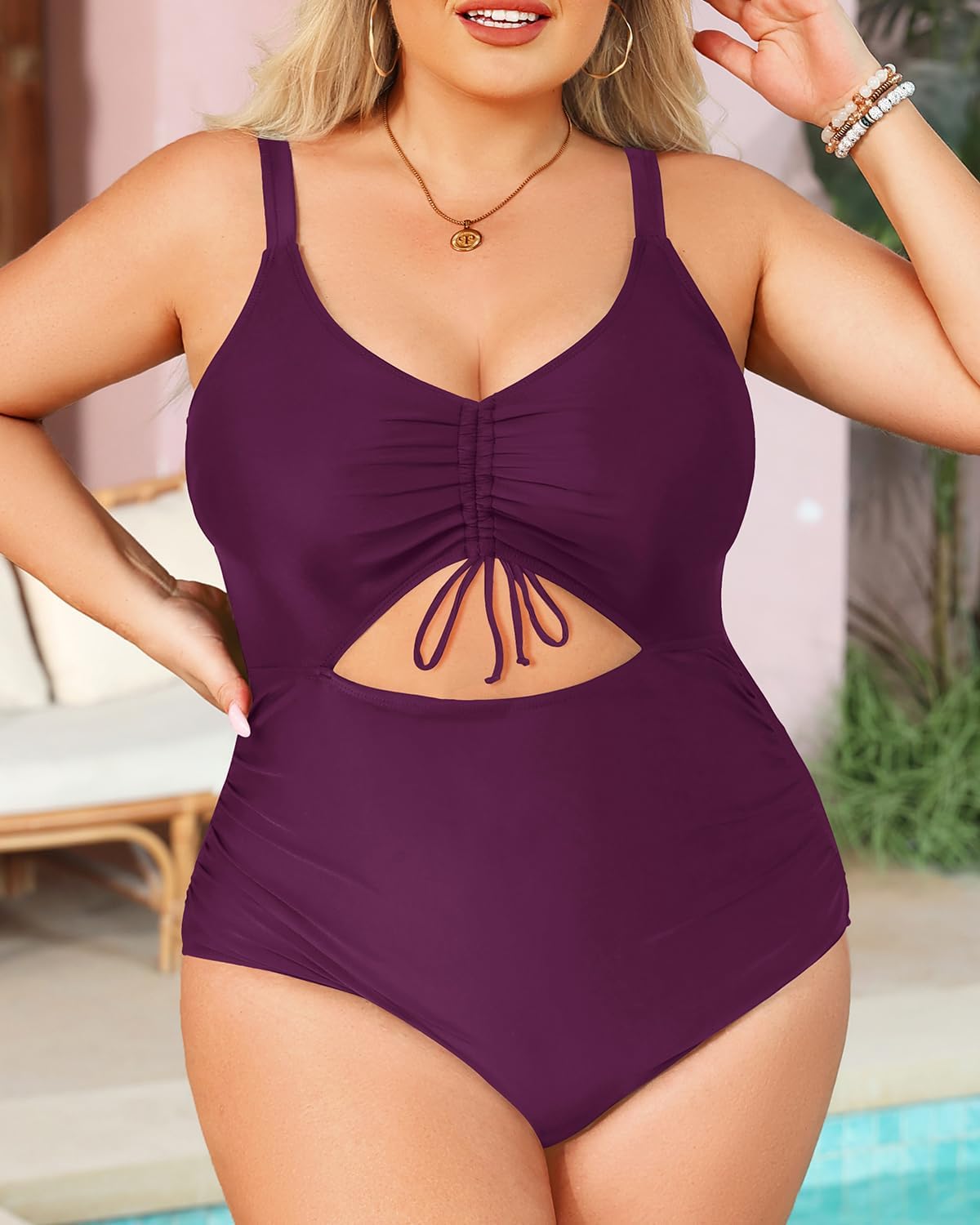Daci Women Plus Size One Piece Swimsuits - Tummy Control Bathing Suits Cutout Monokini Swimwear