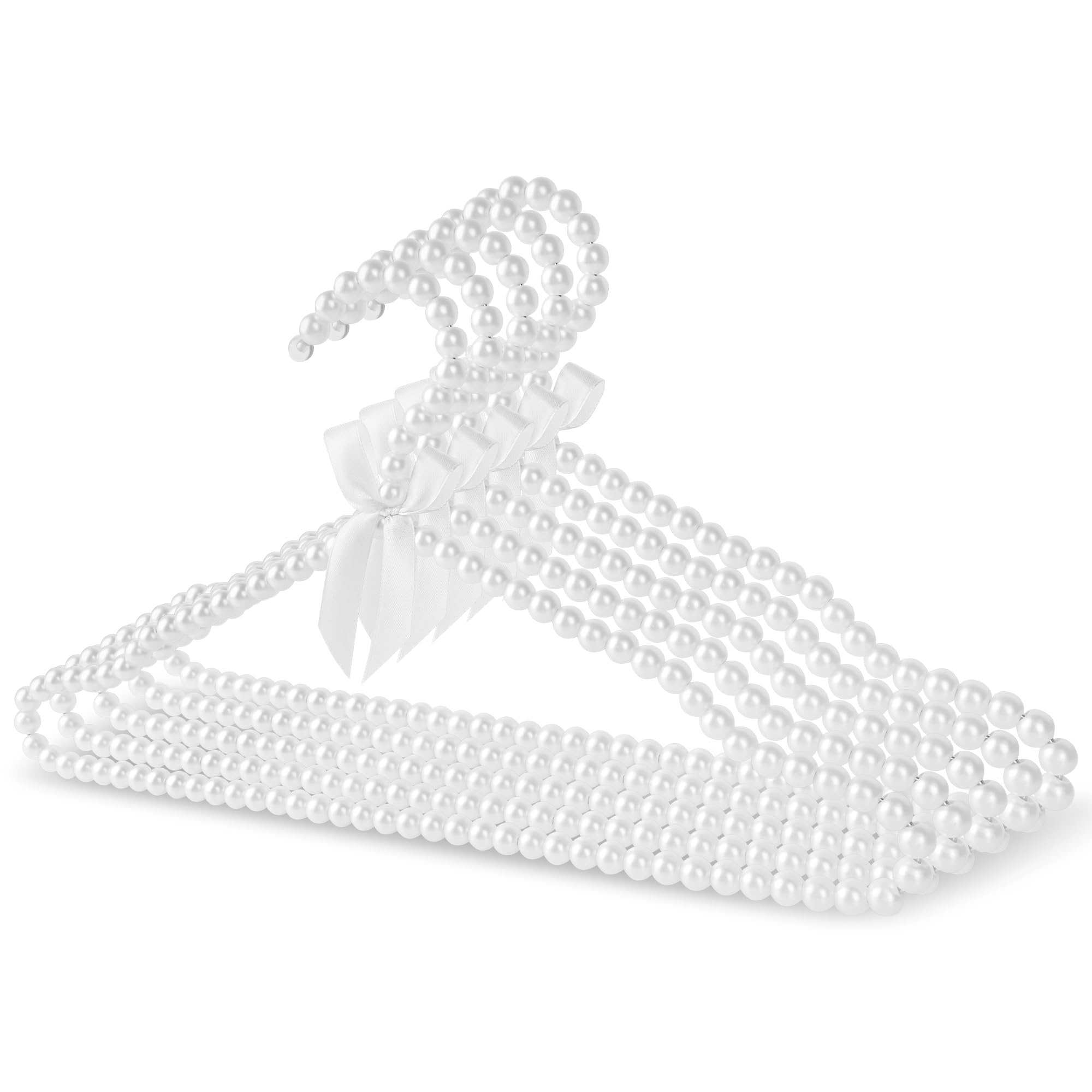 Linkidea 5 Pack Pearl Clothes Hanger with Bowknot, Dress, Coat & Closet Organizer for Bridal or Party (White)