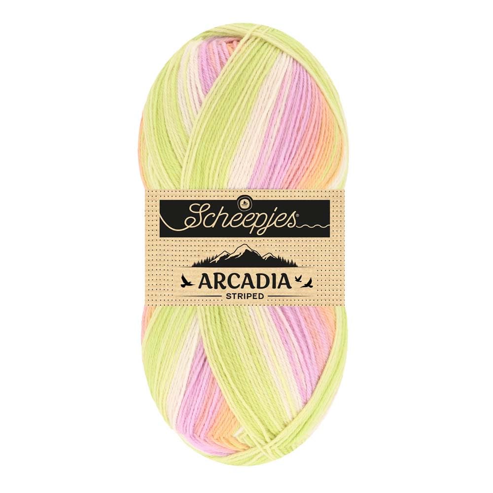 Scheepjes Arcadia Striped 100g - 918 Lotus, Paars/Roze/Groene Garens voor Breien en Haken