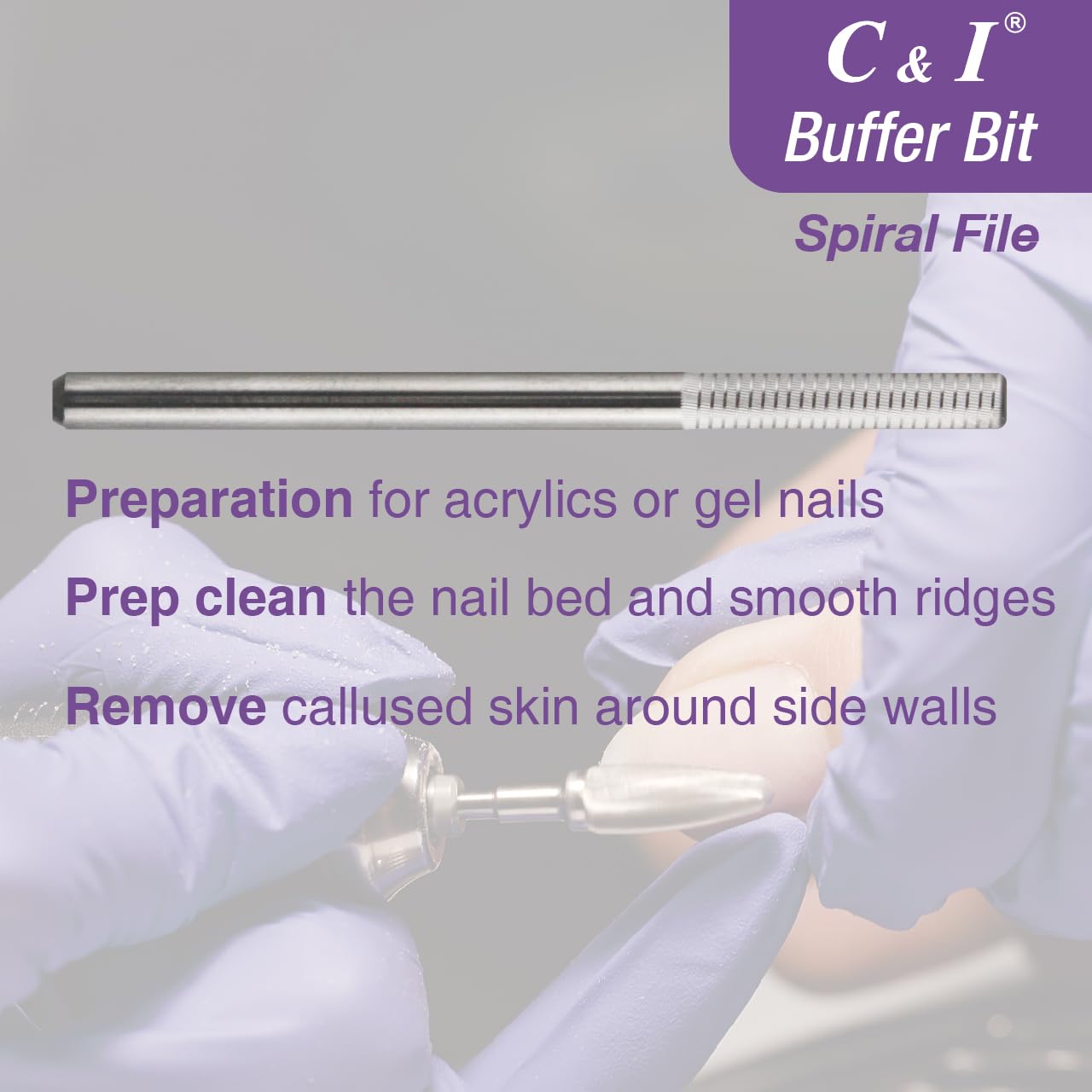 C&I Nail Buffer Nail Drill Bit for Nail Art Preparation Prep Clean Nail Bed Professional Efile for Nail Tech Safety E File Uncoated Nail Polish Clean Cuticle Callused Skin Smooth Nails 2 Way Rotate - Image 3