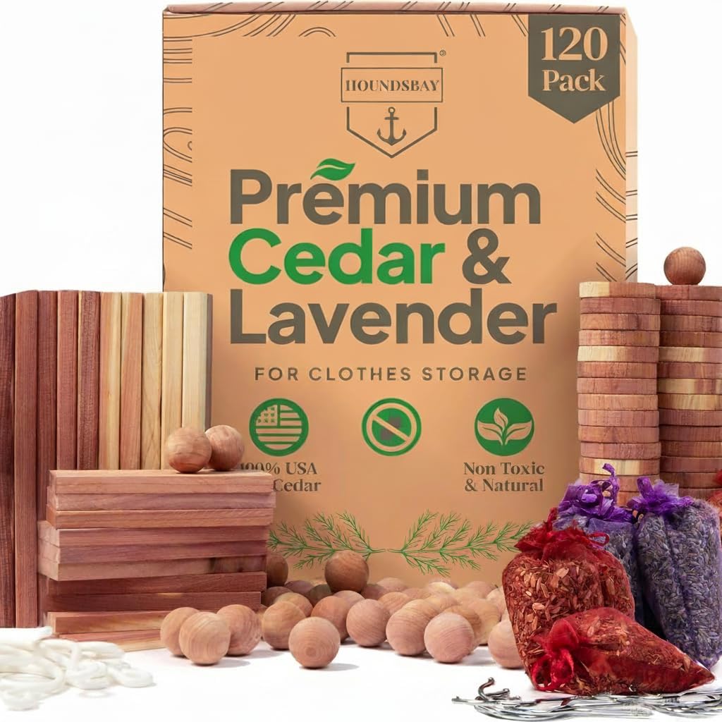 120 Variety Pack - Lavender and Cedar for Closets - Alternative for Clothes Storage - Closet Protection Scent Bags - Natural Freshner Hanger Rings -