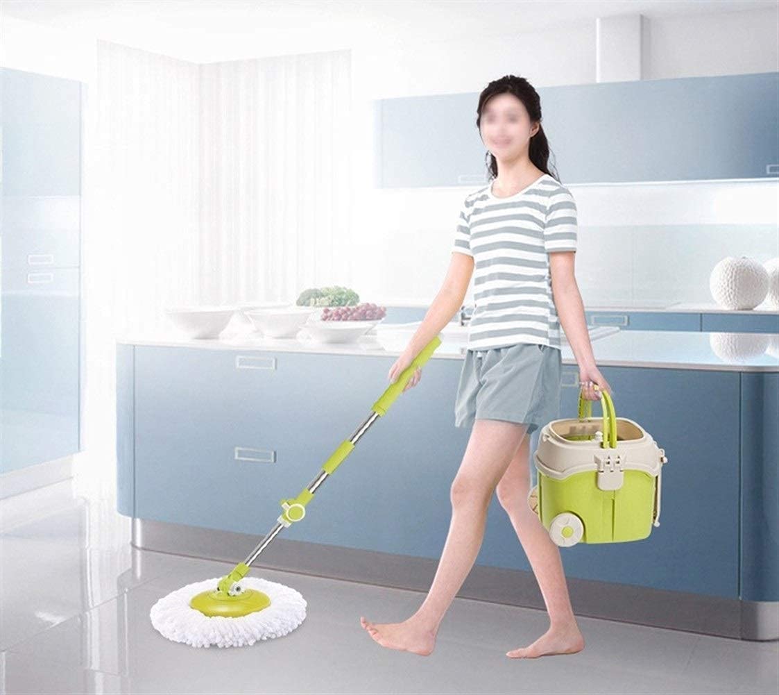 Trapeador piso trapeador escurridor Trapeador giratorio microfibra Fácil escurrir Cabezal giratorio trapeador Autolimpieza en seco en húmedo baldosas laminadas madera dura 6 recambios cabezal trapead
