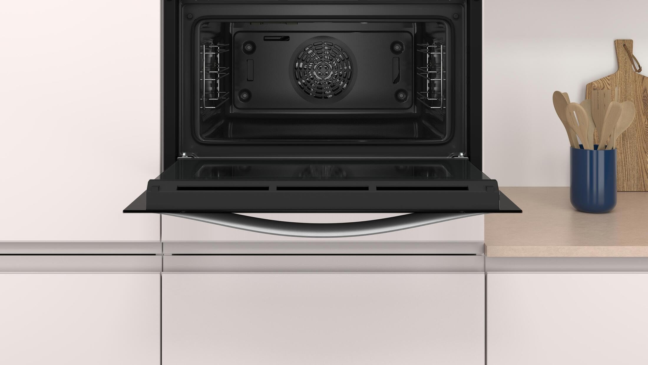 Balay - Horno Compacto Multifunción con Control Comfort, Mandos Ocultables, Gradas Cromadas, Asistente de Limpieza Aqualisis, 7 Funciones, Precalentamiento Rápido, Serie Acero, 3CB4130X2