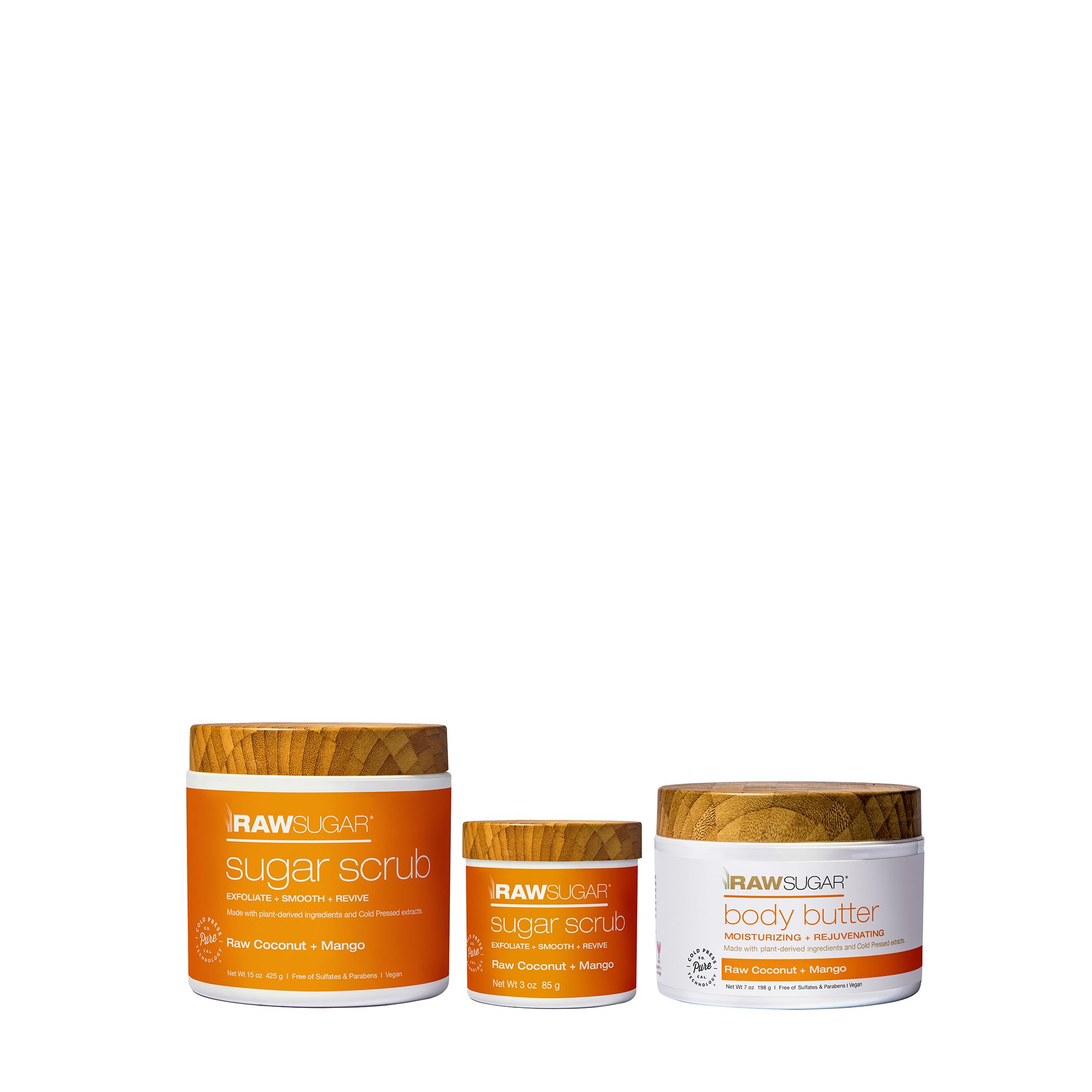 RAW SUGARRaw Coconut + Mango Body Scrub & Body Butter Bundle, Body Care for Dry Skin, Exfoliate and Moisturize, Body Ritual Home + Travel Coconut, Formulated without Sulates and Parabens