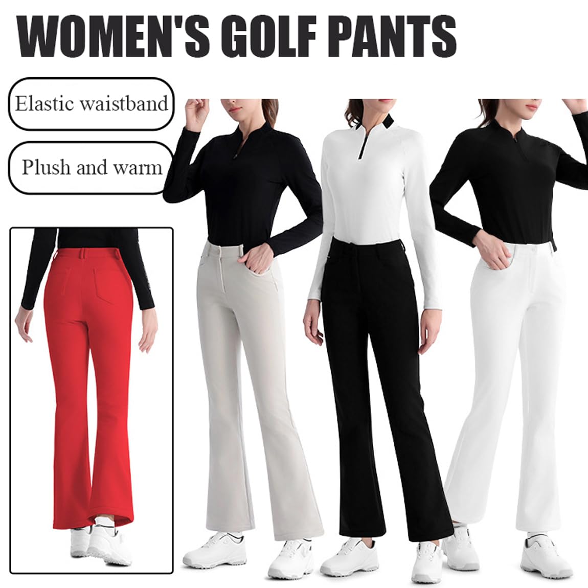 Pantalon De Golf pour Femme en Polaire d'hiver Pantalon Habillé Évasé Chaud Pantalon De Travail Extensible Joggers