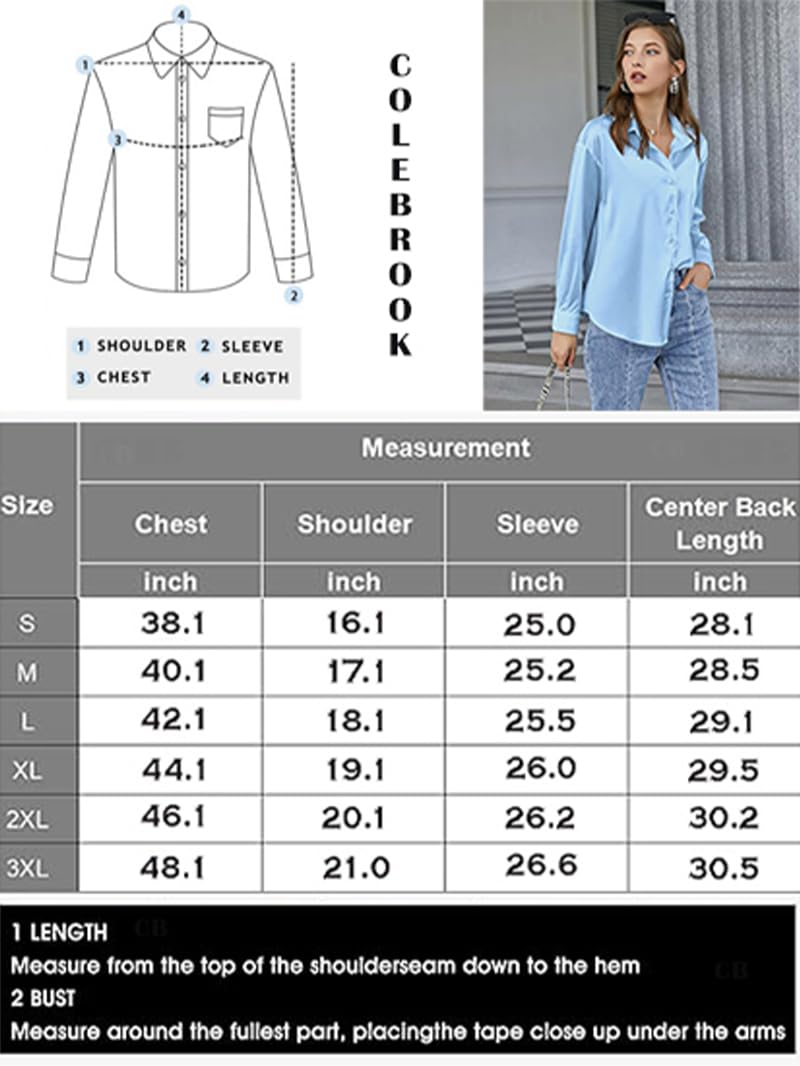 CB-COLEBROOK Blusa de satén de seda para mujer, camisas elegantes con botones y camisas sueltas de manga larga sueltas, túnica de trabajo de oficina - Tops occid