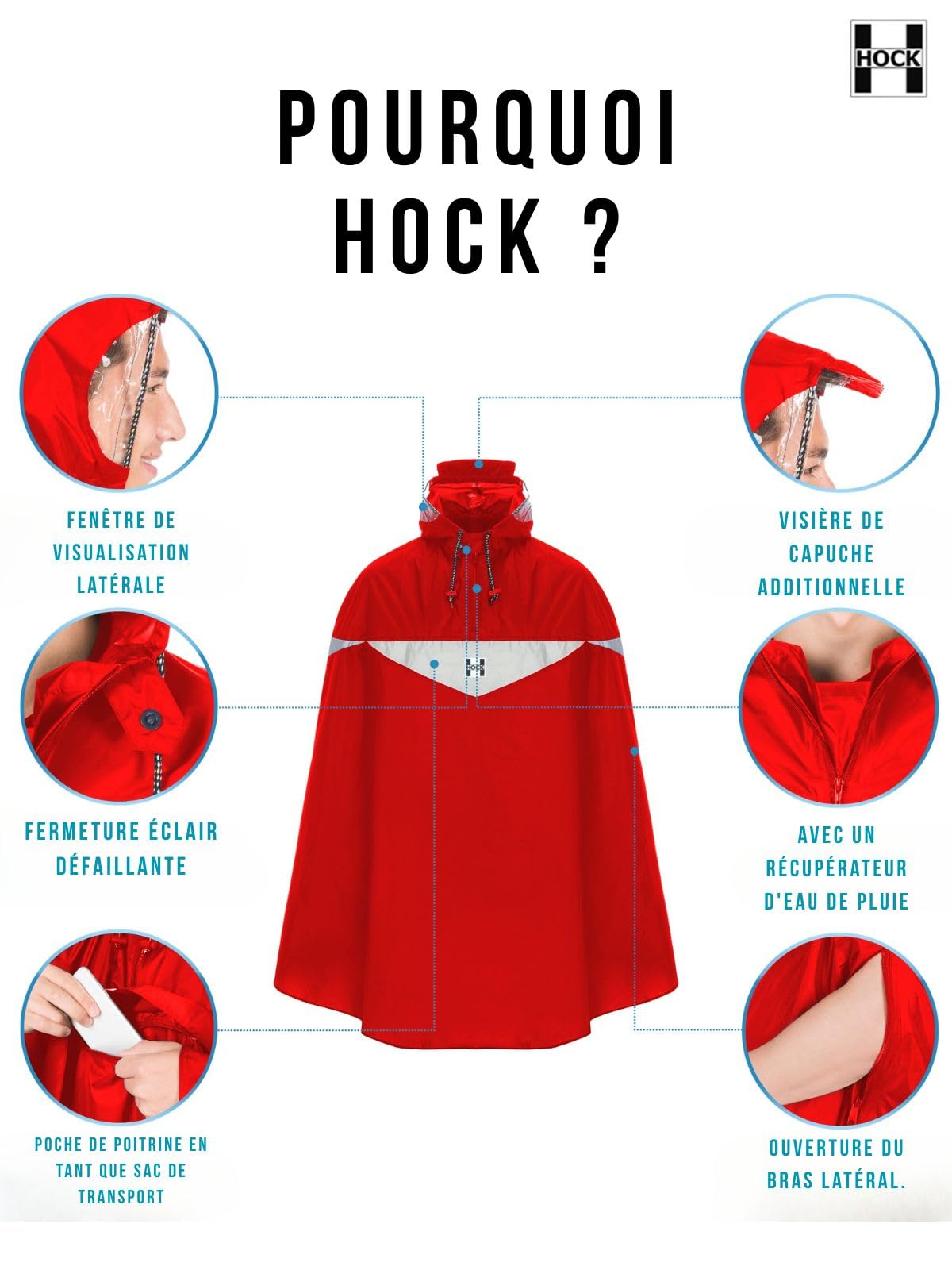 Hock Super Praktiko Poncho à vélo, 30% réduit, Résistant à l'eau, Unisex, Adulte, Cyclisme, Poncho, One Size