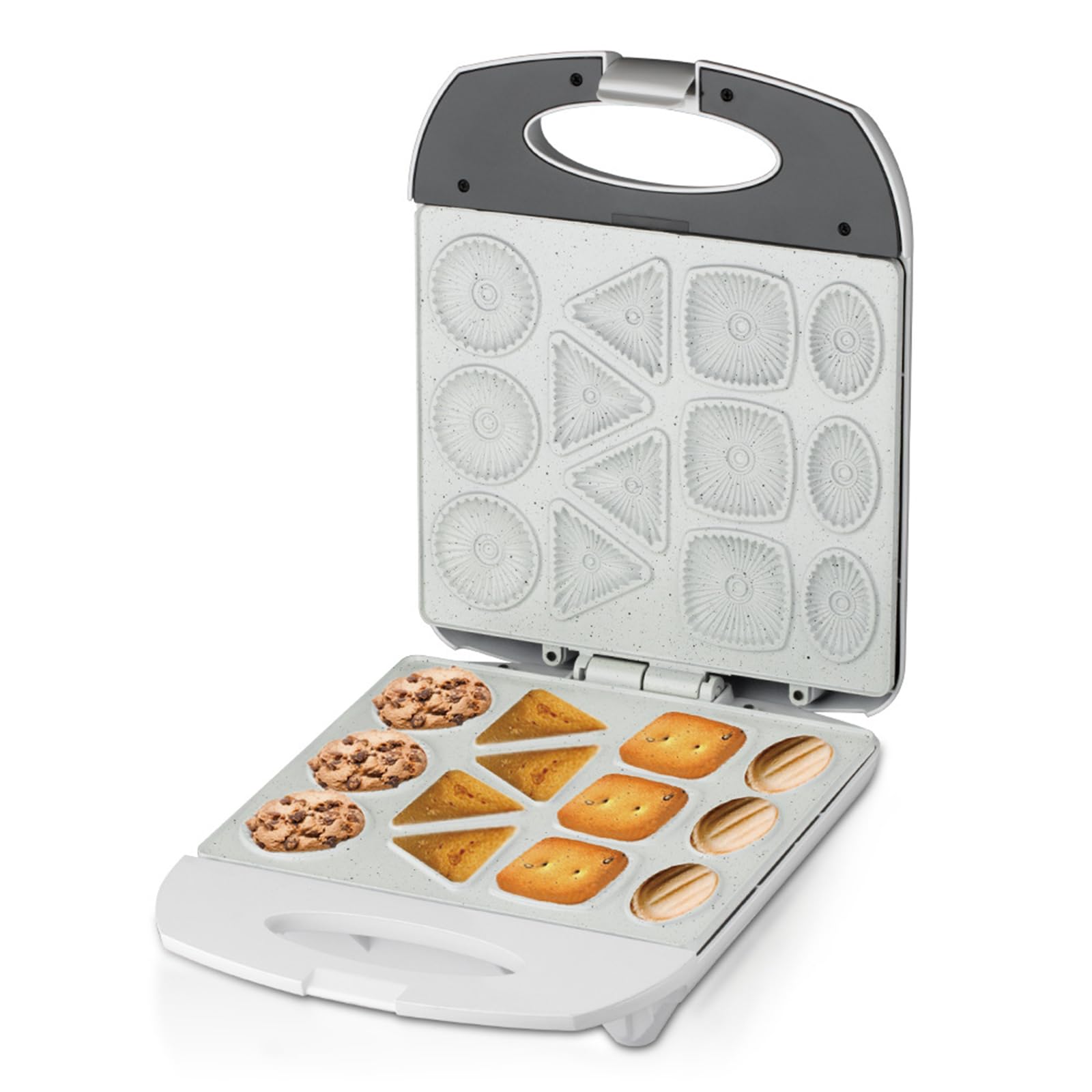 Máquina eléctrica para hacer galletas con 13 moldes y pantalla LED: antiadherente, 4 formas para hacer panqueques/galletas