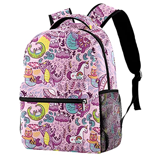 Sac à dos de voyage fille et garçon motif licorne chat avec porte-bouteille