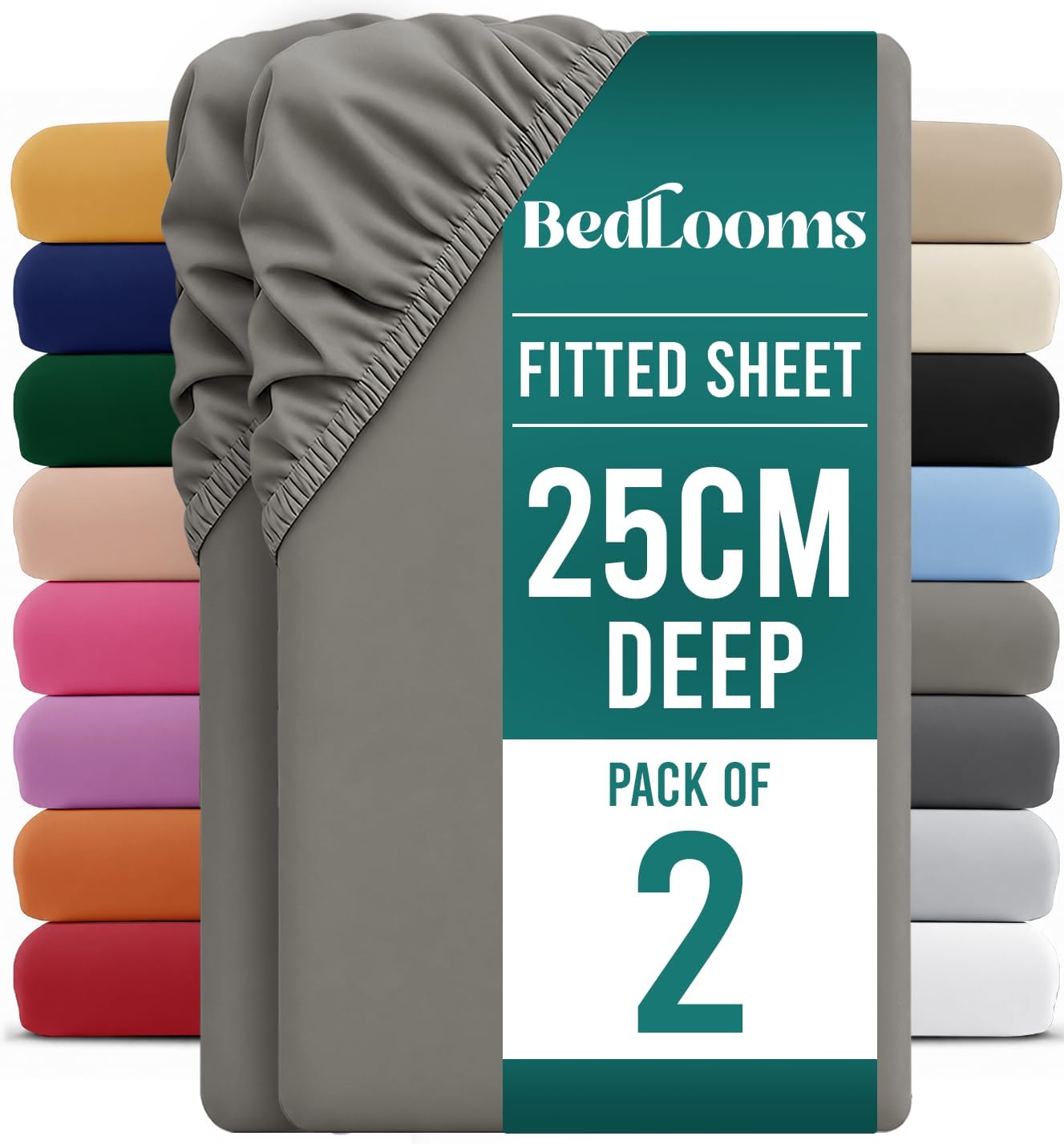 BedLooms Single Fitted Sheets 2 Pack โ Grey (91x190cm) up to 25cm Deep Bed Sheets