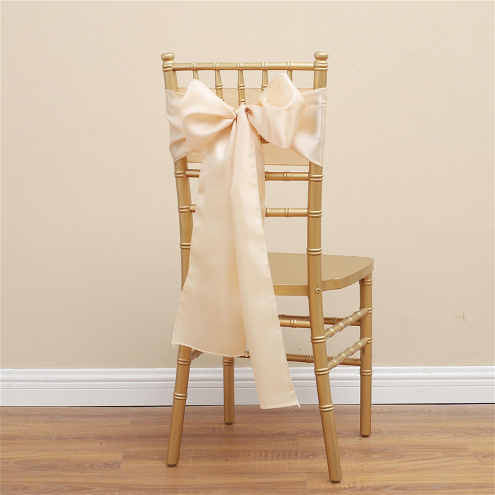 Highdi Bänder aus Satin Stoff Schleife Stuhlhusse, Stuhl Schärpe Band Schleifen Stuhlhussen für Hochzeit, Ceremonie, Party, Veranstaltung, Geburtstag Dekoration (100 Stück,Champagner)