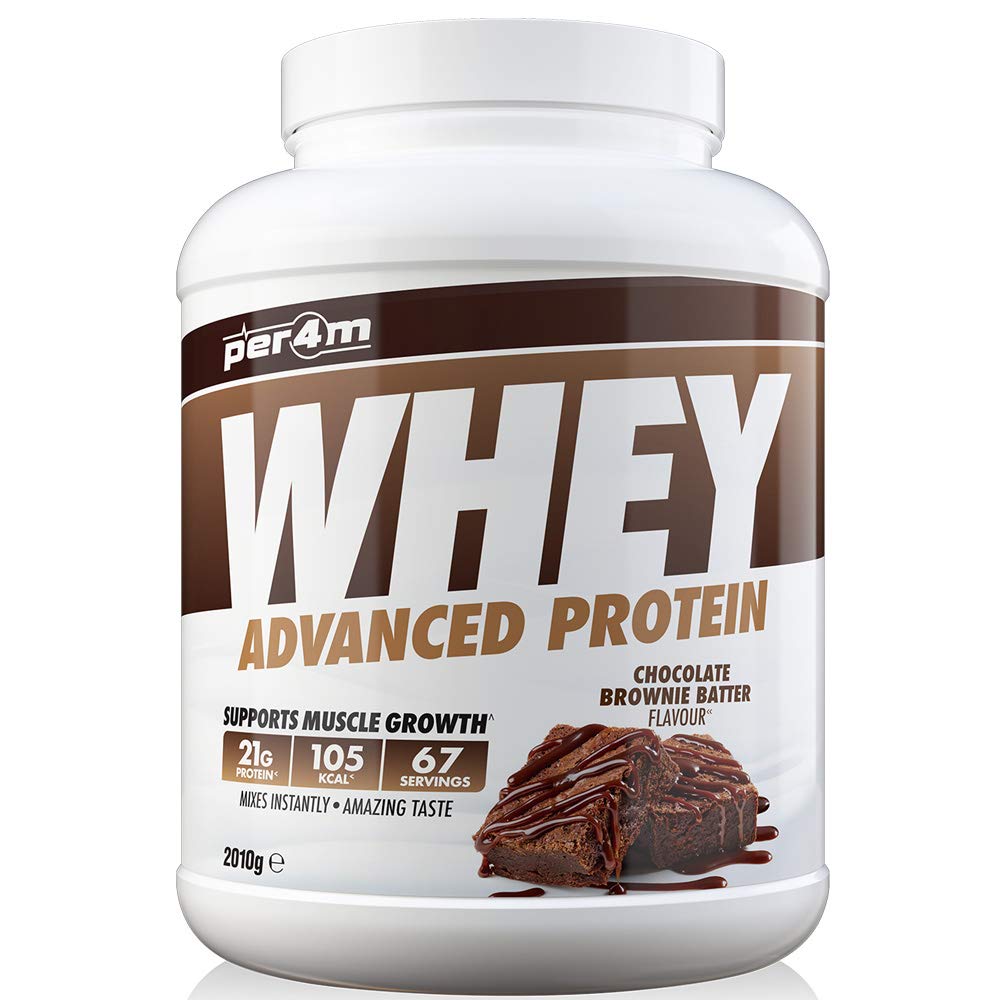 per4mWhey Protein Powder | High Protein Shake for Muscle Growth & Recovery | Low Sugar Gym Supplement | Sports Nutrition Drink + Amino Acids (2010g, Chocolate Brownie Batter)