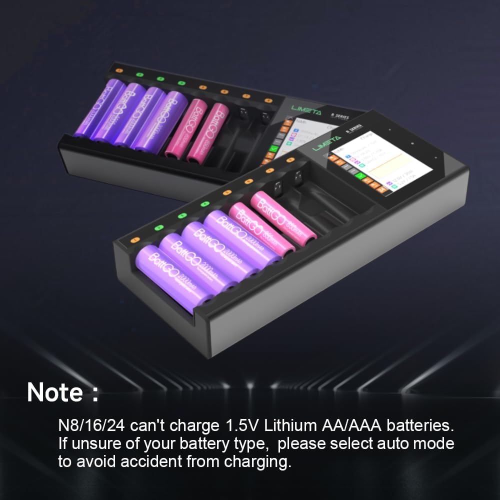 LIMETA 24 Bay AA AAA Battery Charger, USB Fast Charging, LCD Display Over-Charge Protection Rechargeable Household Batteries AA AAA Li-lon, LiHv, NiMH, NiCd, HiFe, NiZn,LiFePO4 - Image 9