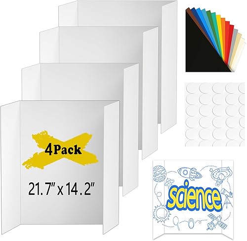 Miniatura 8 de Tablero de póster triple mediano, 4 piezas, tablero de presentación de 26.2 x 17.2 pulgadas, con cintas de doble cara y cartón, tableros de