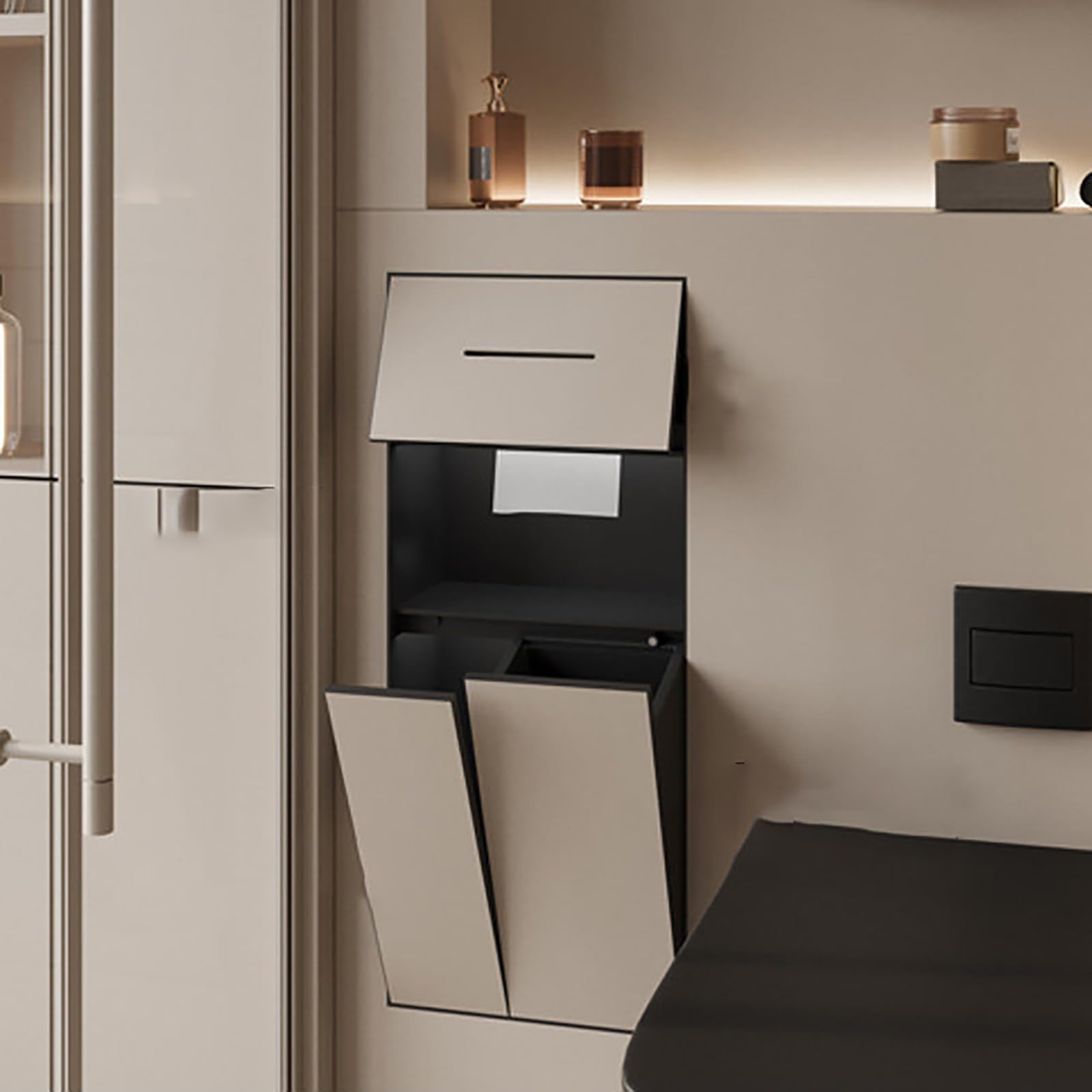 Portarrollos para Papel Higiénico Empotrable con Papelera Integrata y Hornacina, Acero Inoxidable 304, Armario de Baño Empotrado para Ahorro de Espacio y Reforma(790x340x140mm)