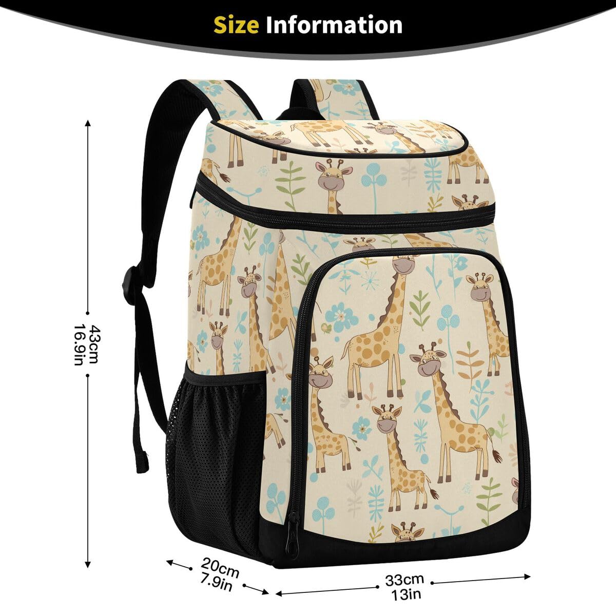 Giraffe Yellow Cooler Backpack Leakproof Insulated Lunch Cooler Bag 30 Cans Camping Backpacks for Road Trip Picnic Beach